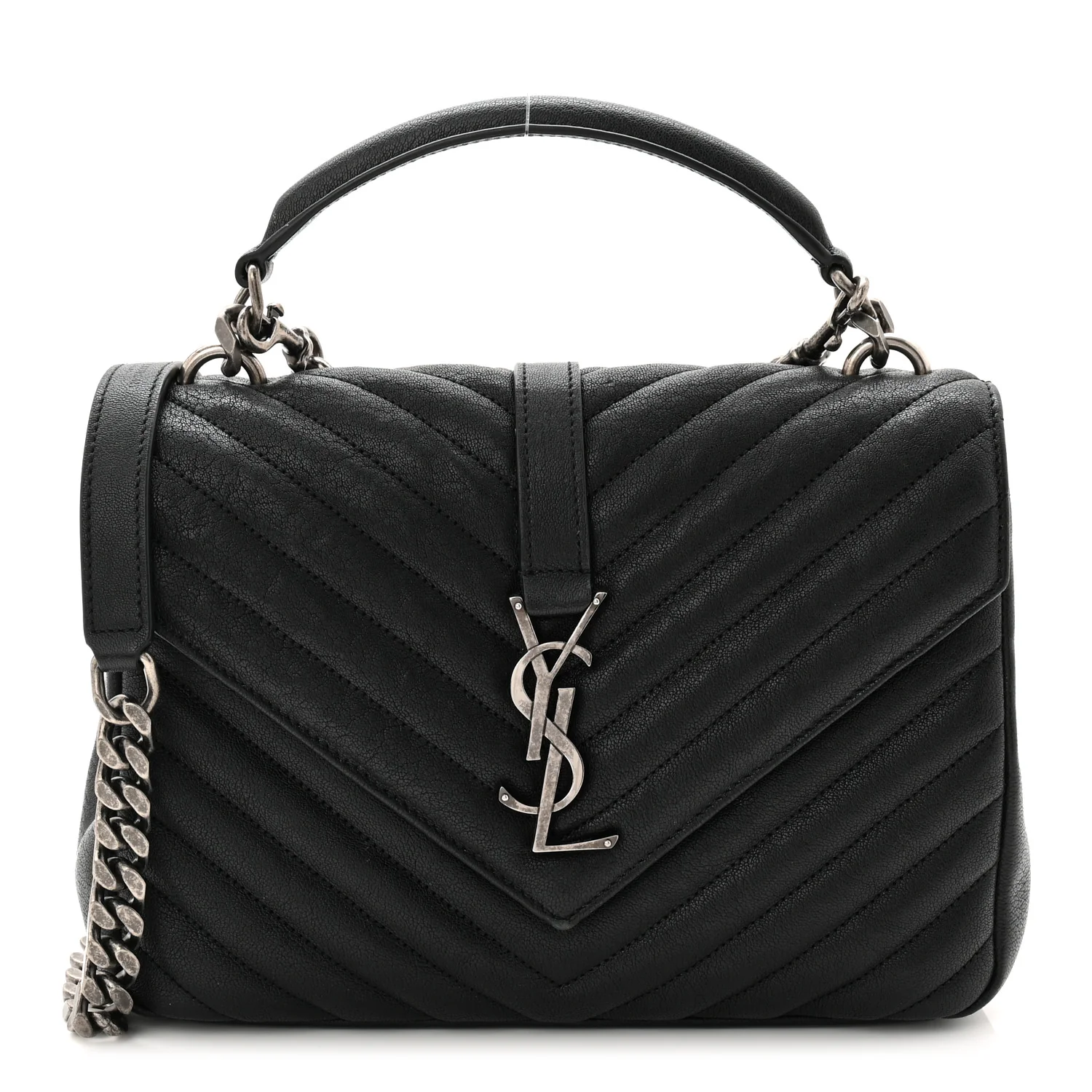 Sheepskin Matelasse Chevron Monogram Medium College Bag Black