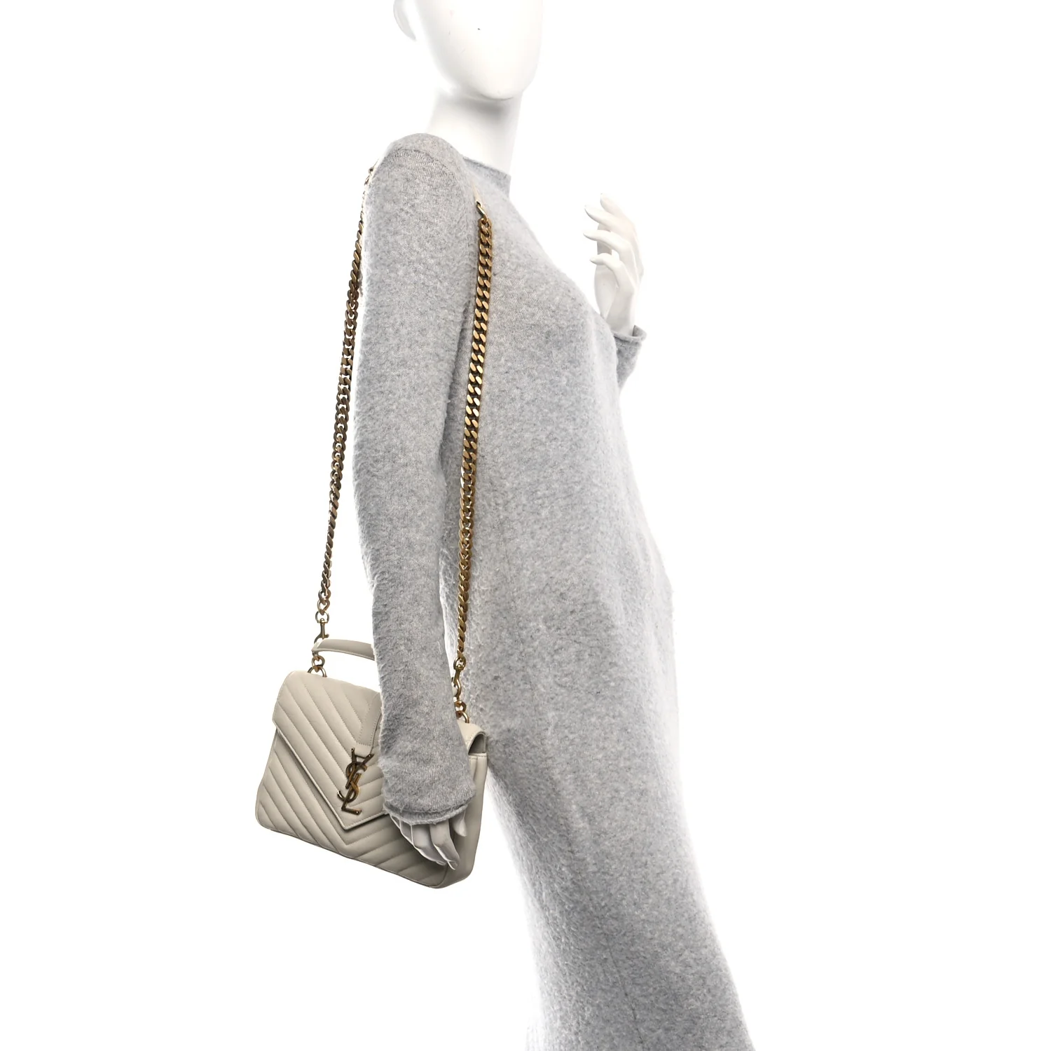 Sheepskin Matelasse Chevron Monogram Medium College Bag Crema Soft - Image 2