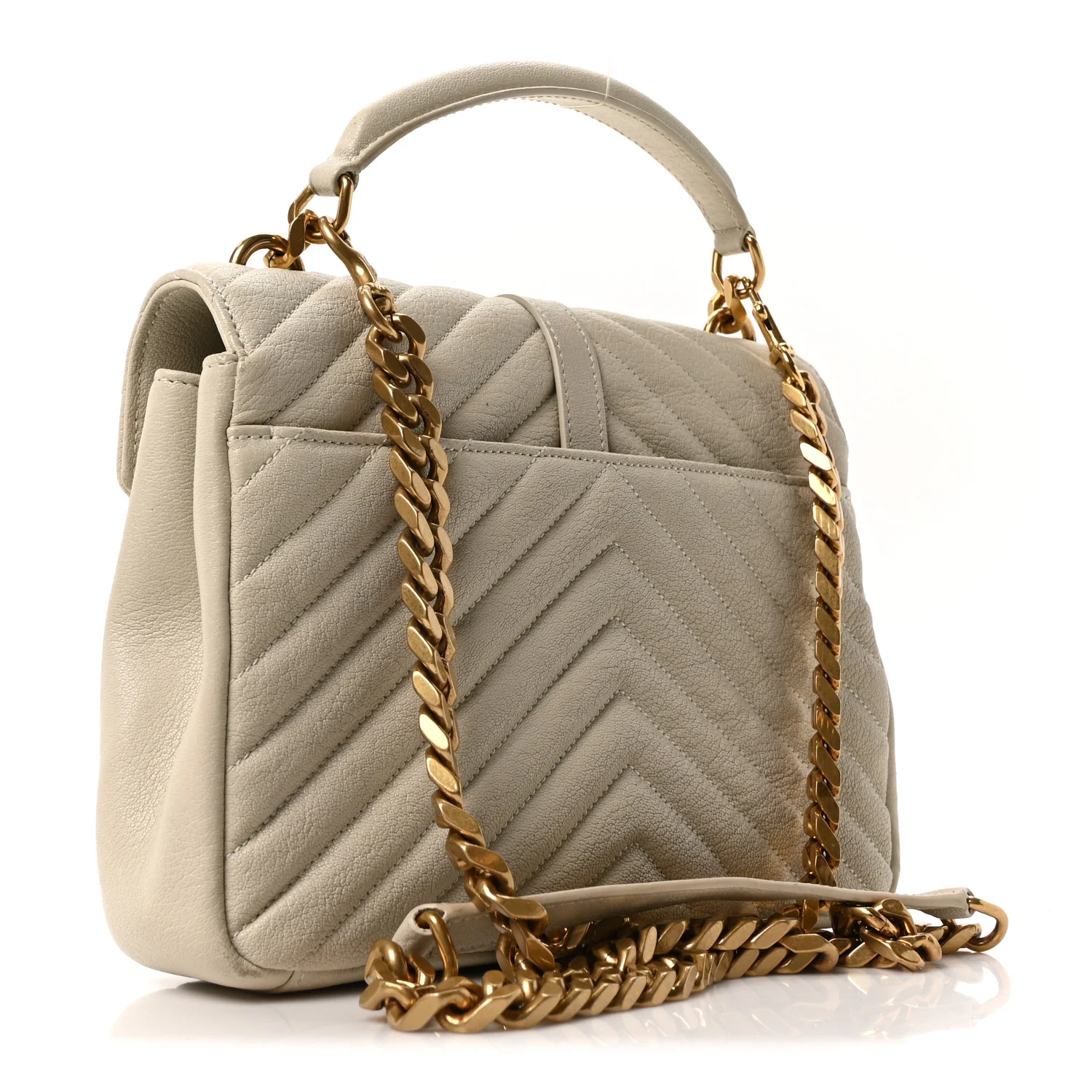 Sheepskin Matelasse Chevron Monogram Medium College Bag Crema Soft - Image 3