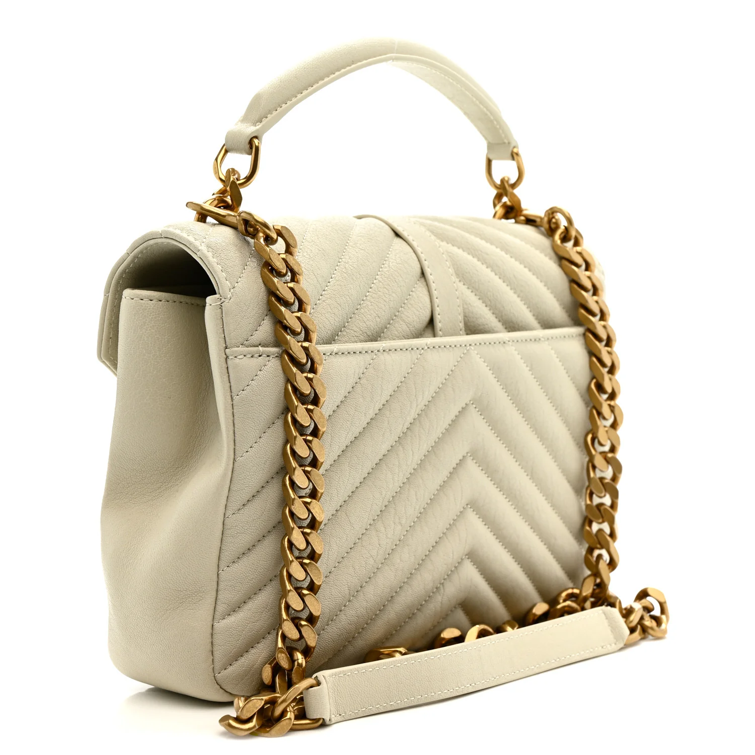 Sheepskin Matelasse Chevron Monogram Medium College Bag Crema Soft - Image 3