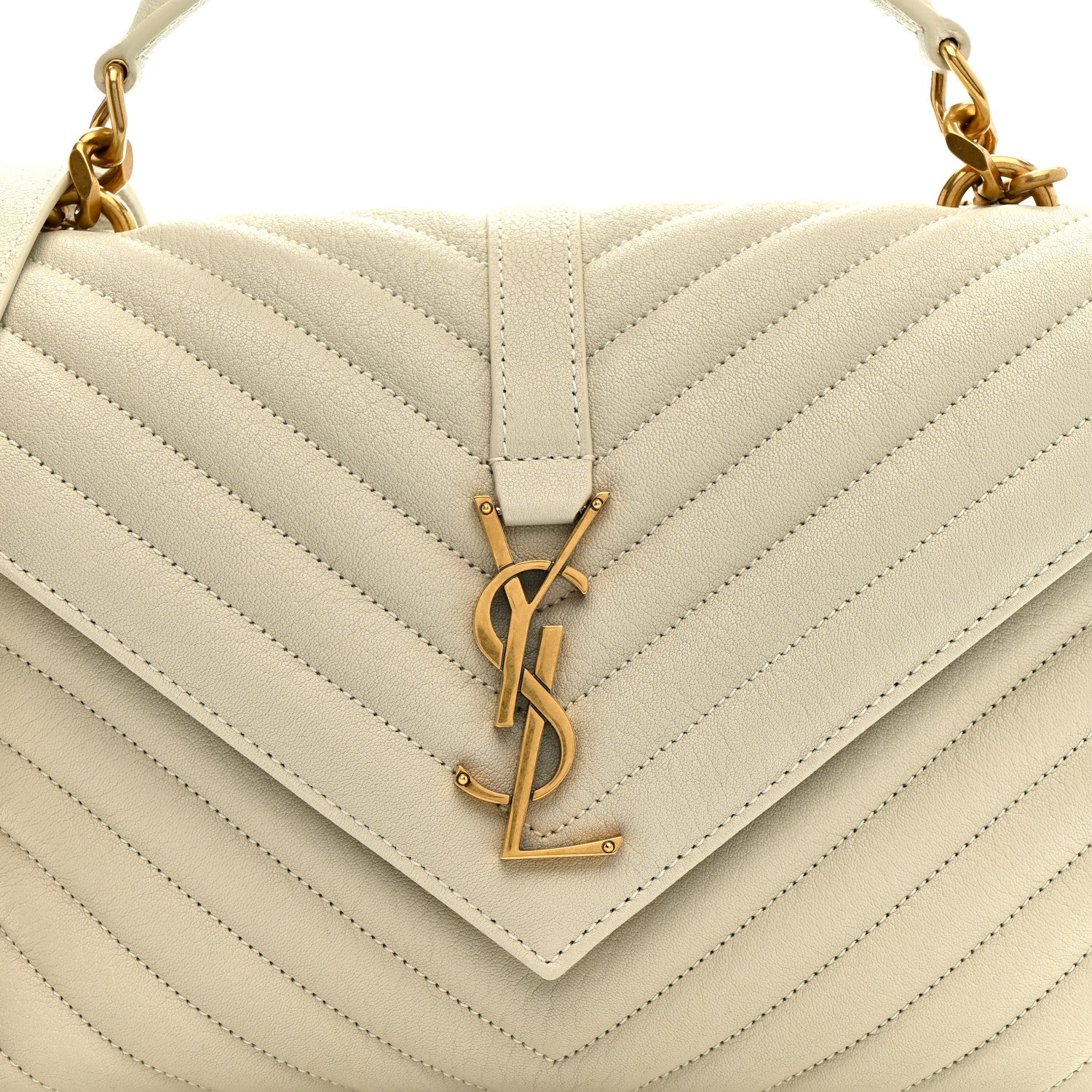 Sheepskin Matelasse Chevron Monogram Medium College Bag Crema Soft - Image 9