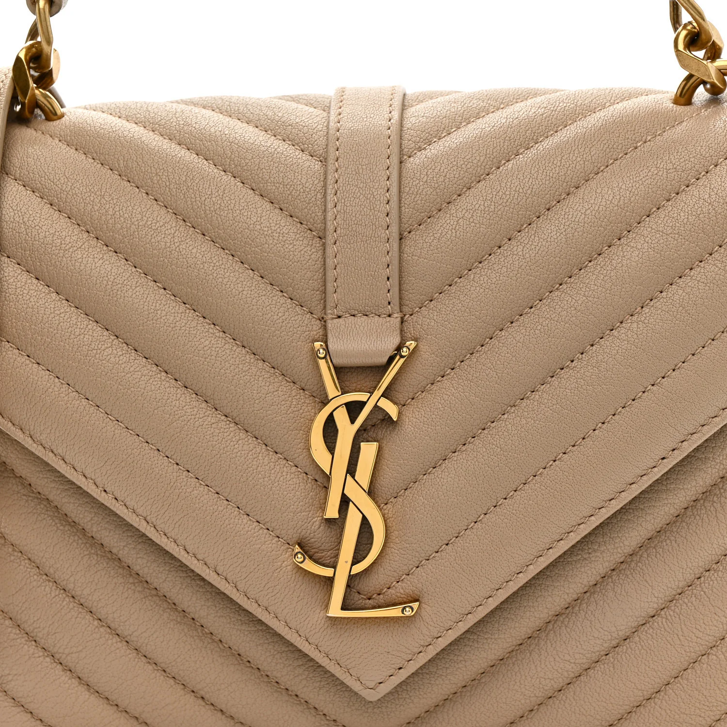 Sheepskin Matelasse Chevron Monogram Medium College Bag Dark Beige - Image 9