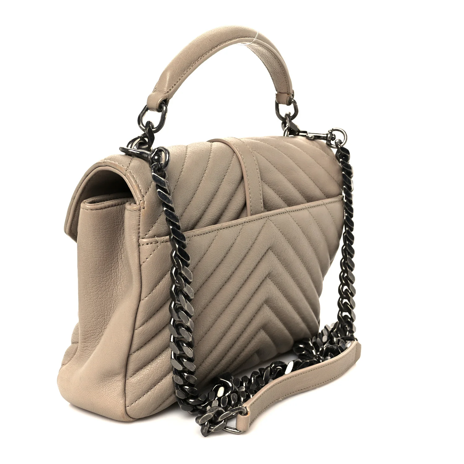 Sheepskin Matelasse Chevron Monogram Medium College Bag Taupe - Image 3
