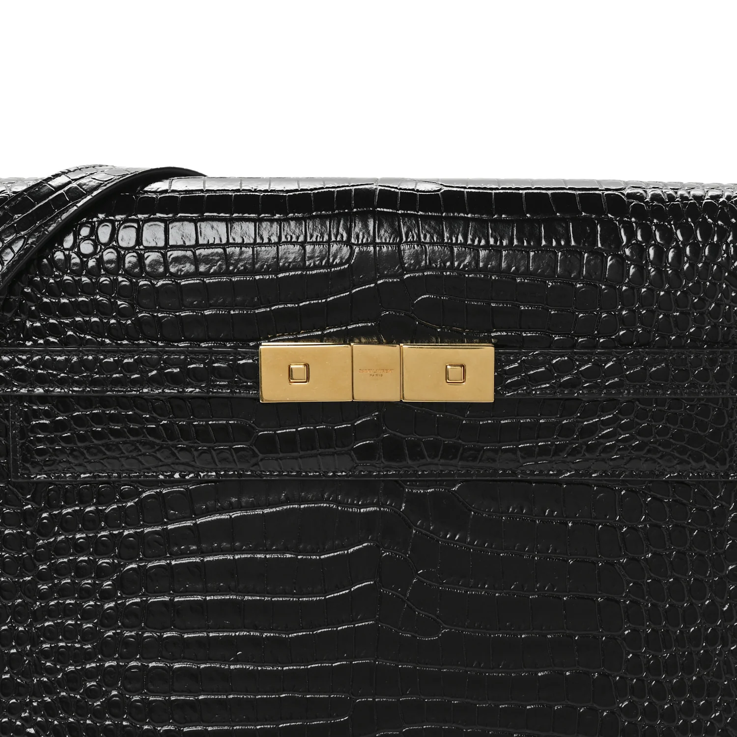Shiny Calfskin Crocodile Embossed Manhattan Baguette Black - Image 8