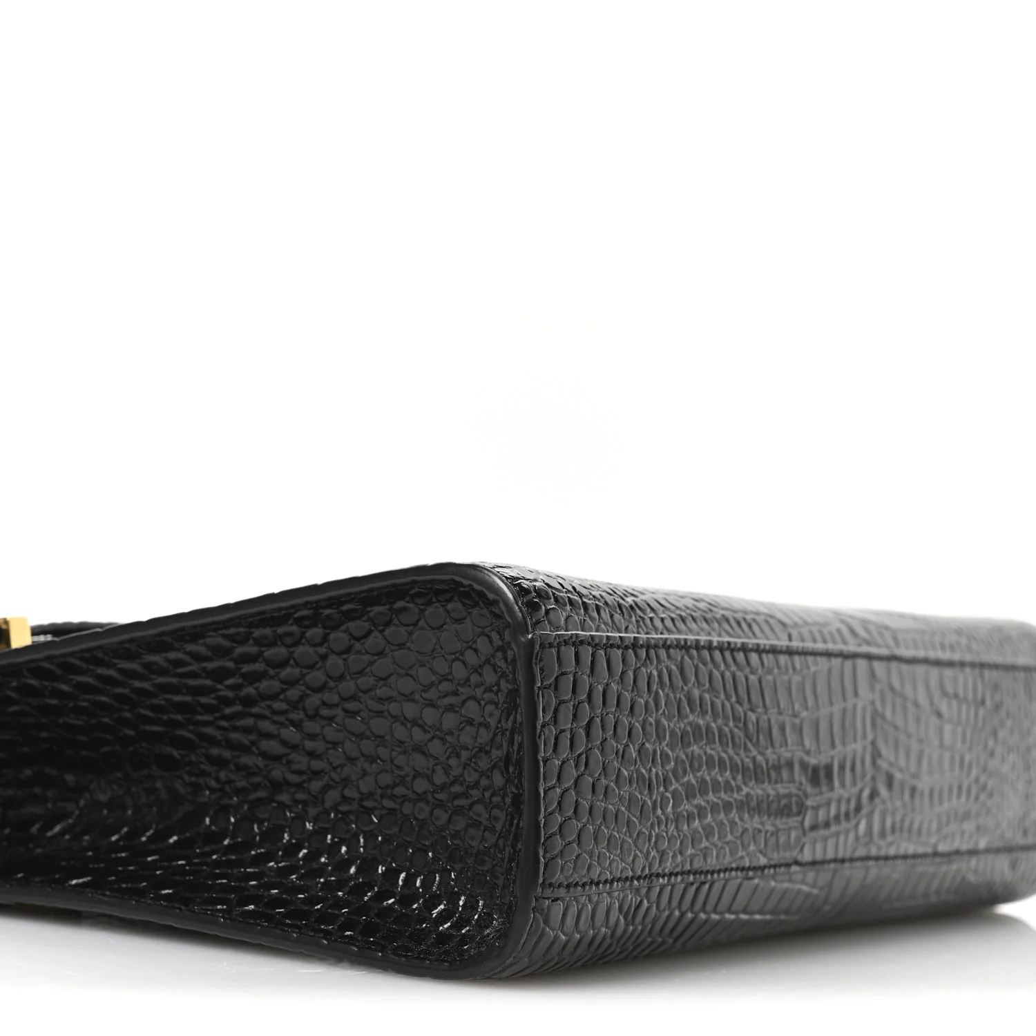 Shiny Calfskin Crocodile Embossed Manhattan Baguette Black - Image 9