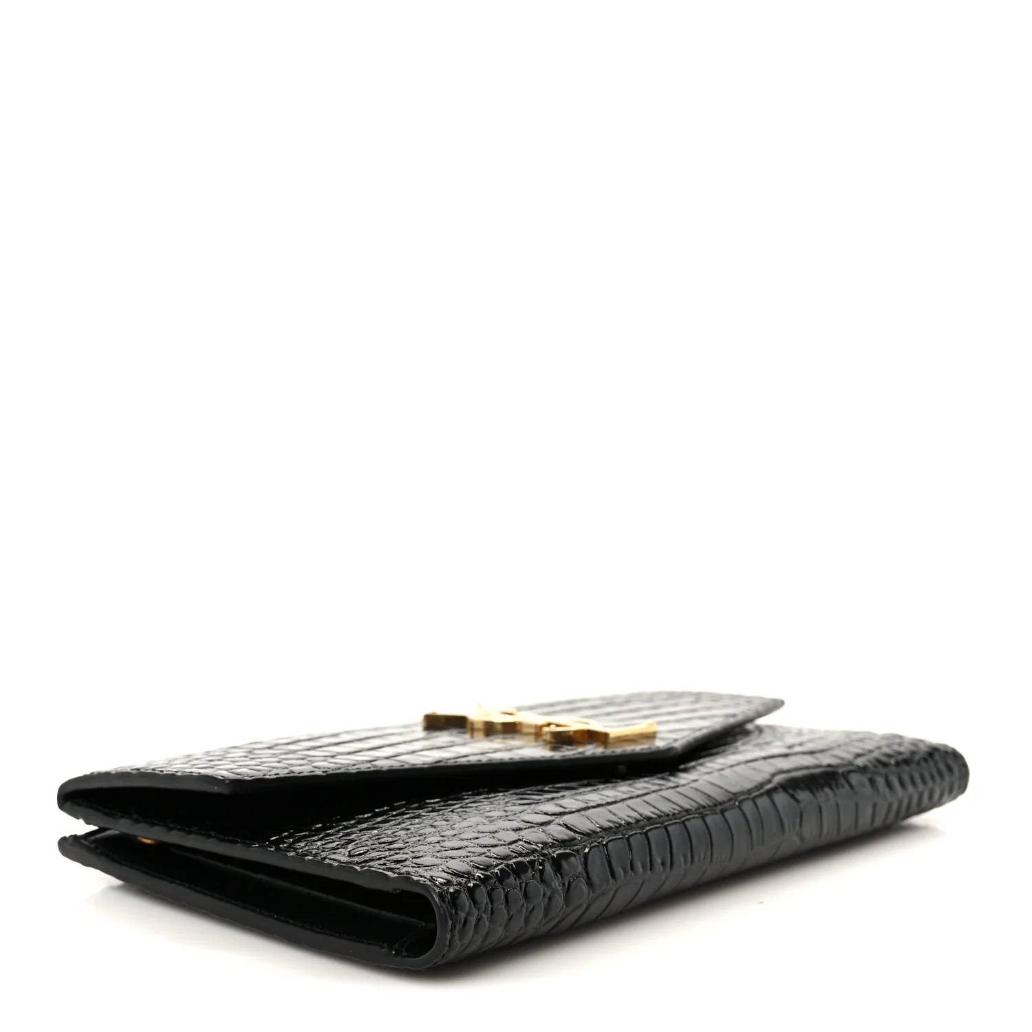 Shiny Calfskin Crocodile Embossed Monogram Uptown Wallet Black - Image 4
