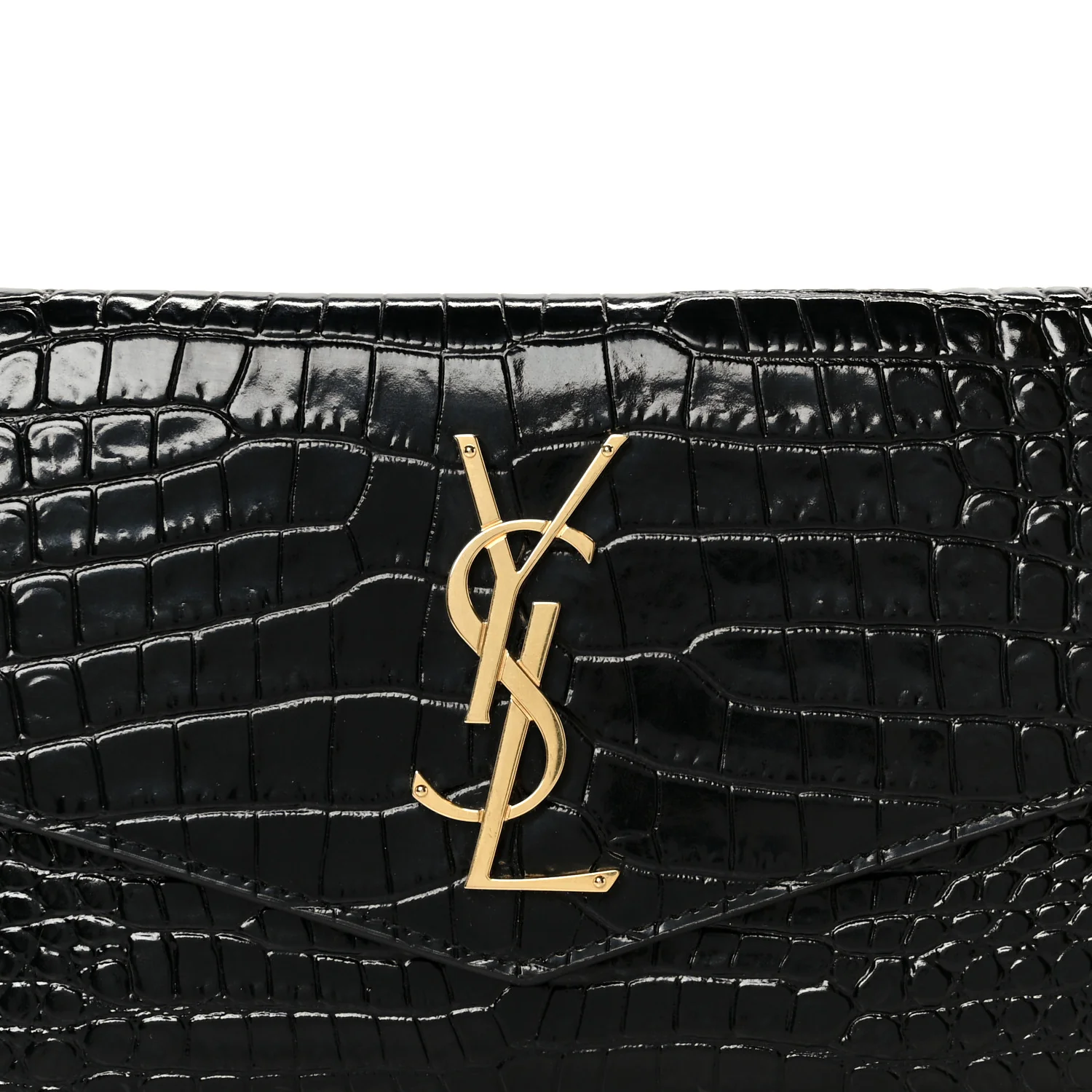 Shiny Calfskin Crocodile Embossed Monogram Uptown Wallet Black - Image 9