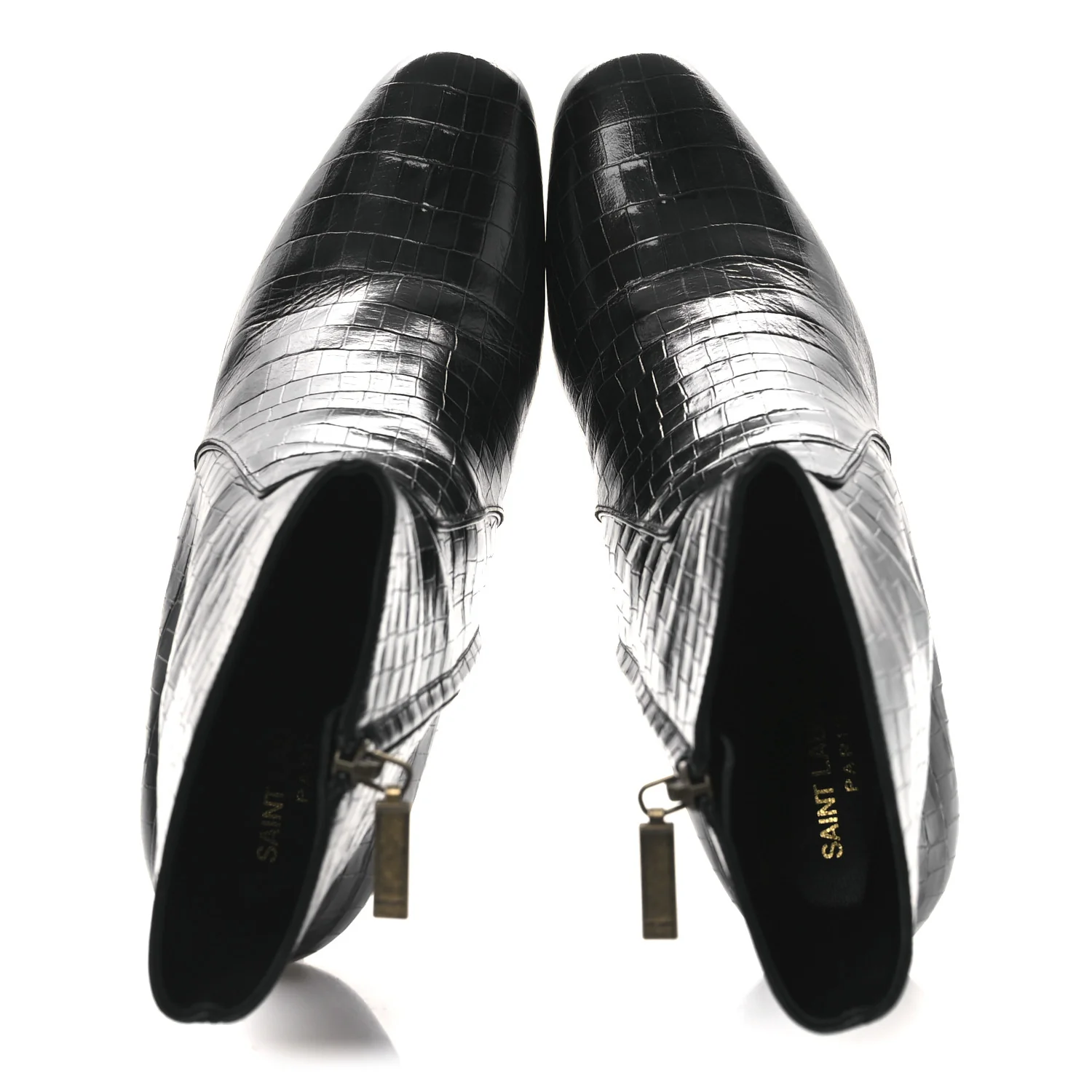 Shiny Crocodile Embossed Jane 90 Zip Booties 42 Black - Image 2