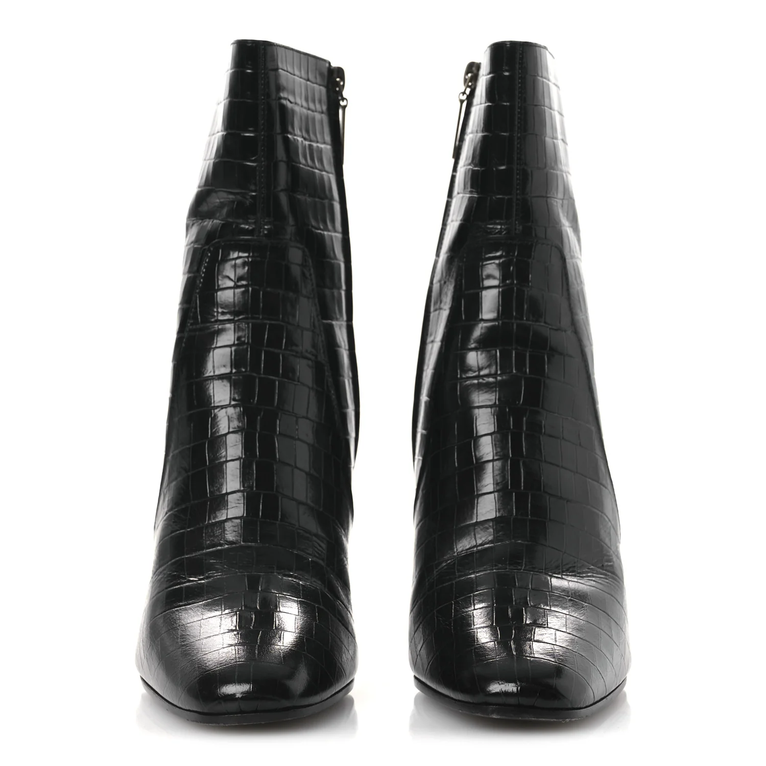 Shiny Crocodile Embossed Jane 90 Zip Booties 42 Black - Image 3