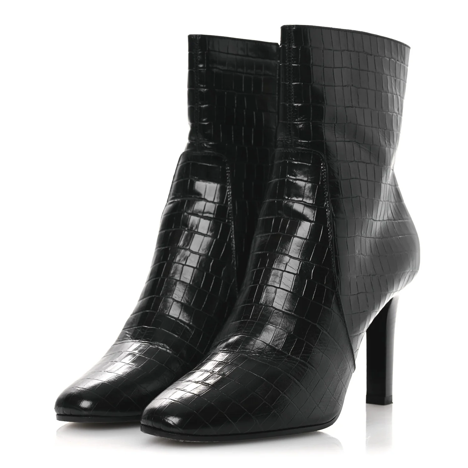 Shiny Crocodile Embossed Jane 90 Zip Booties 42 Black - Image 4