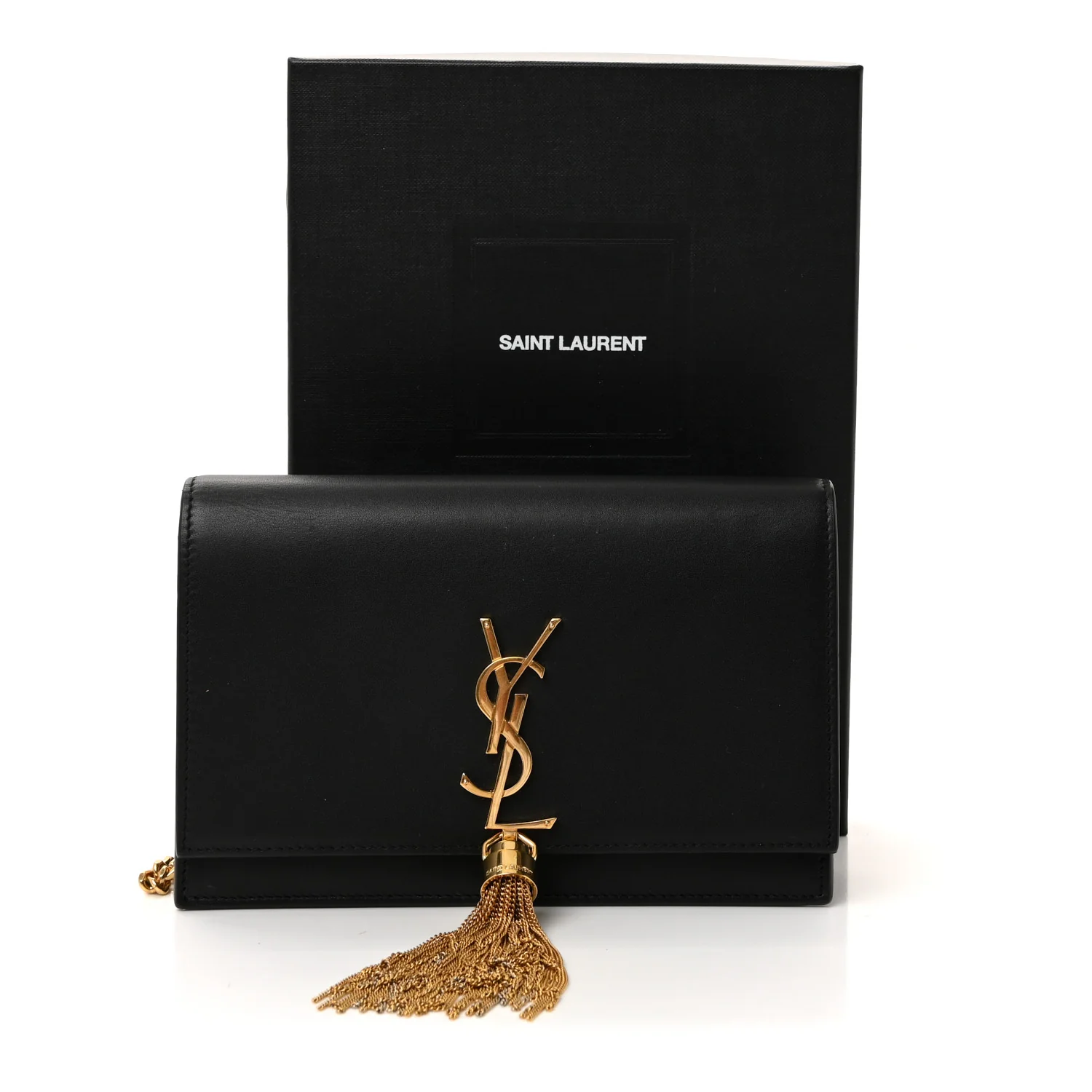 Smooth Calfskin Classic Monogram Kate Tassel Chain Wallet Black - Image 10