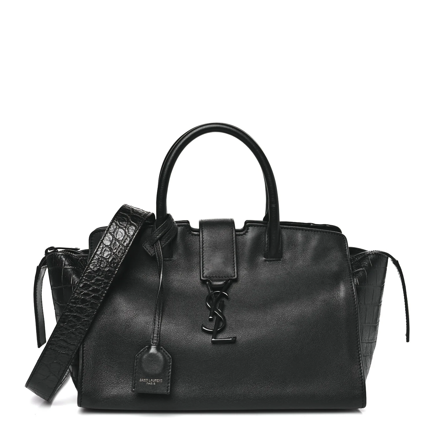 Smooth Calfskin Crocodile Embossed Baby Monogram Downtown Cabas Black