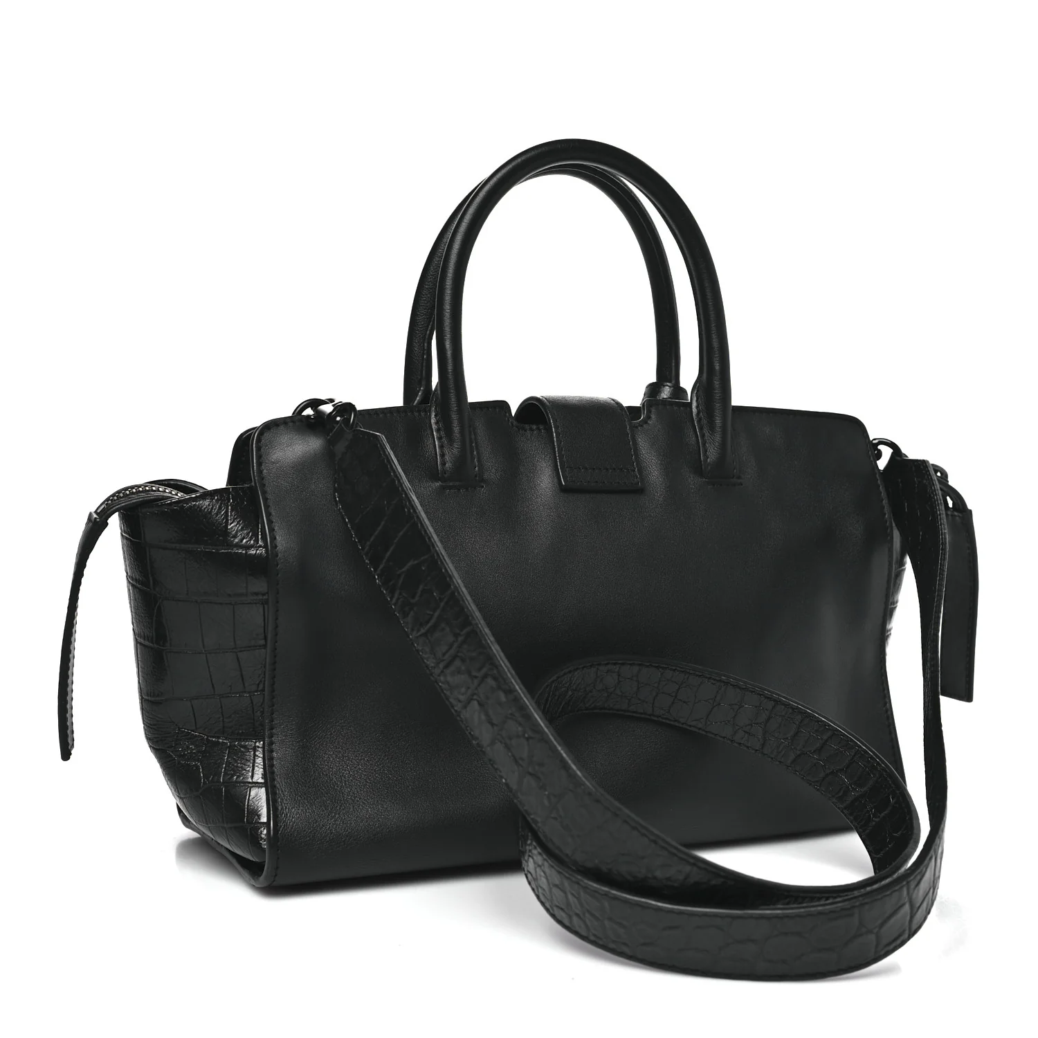 Smooth Calfskin Crocodile Embossed Baby Monogram Downtown Cabas Black - Image 3