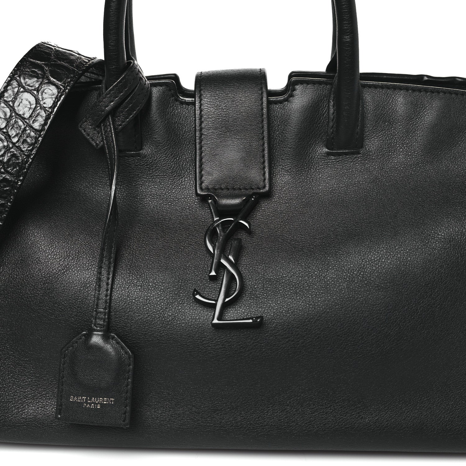 Smooth Calfskin Crocodile Embossed Baby Monogram Downtown Cabas Black - Image 7