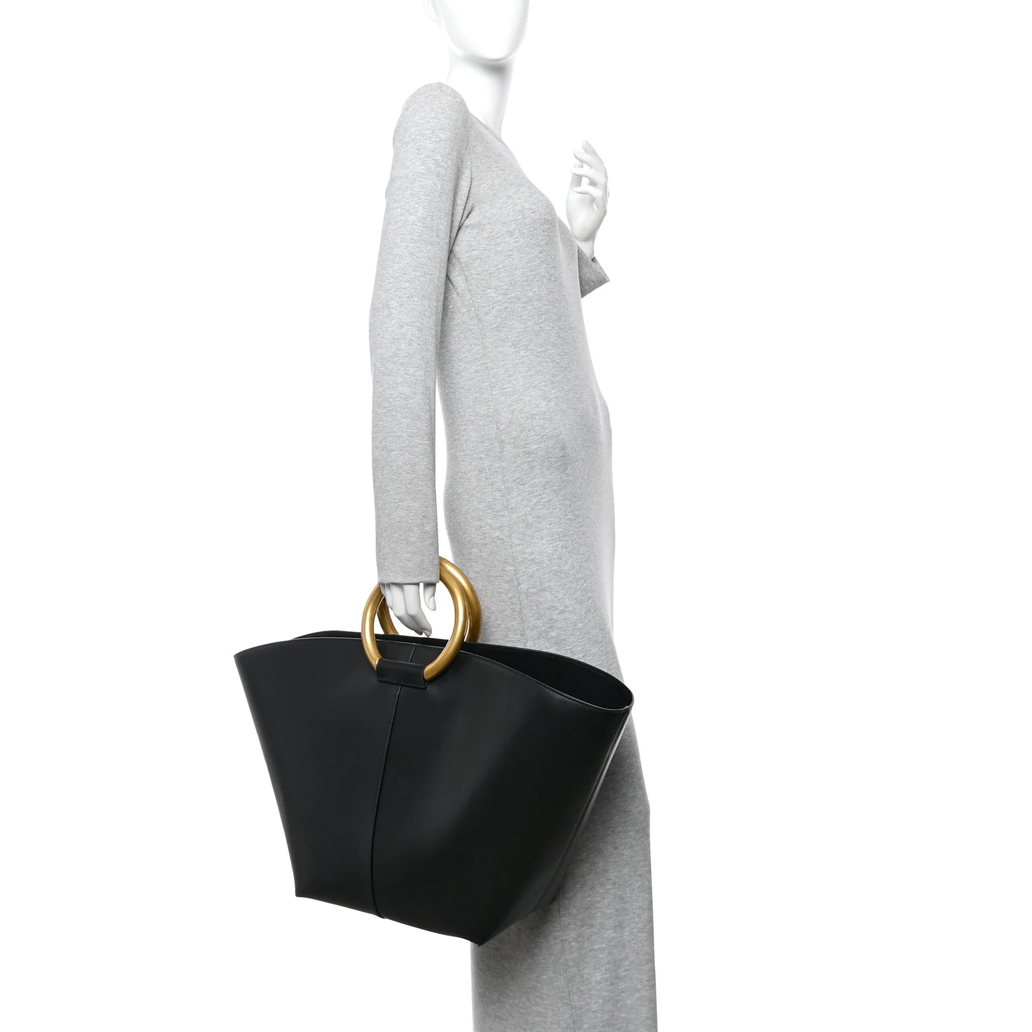 Smooth Calfskin Maxi Trapezoid Shopping Tote Black - Image 2