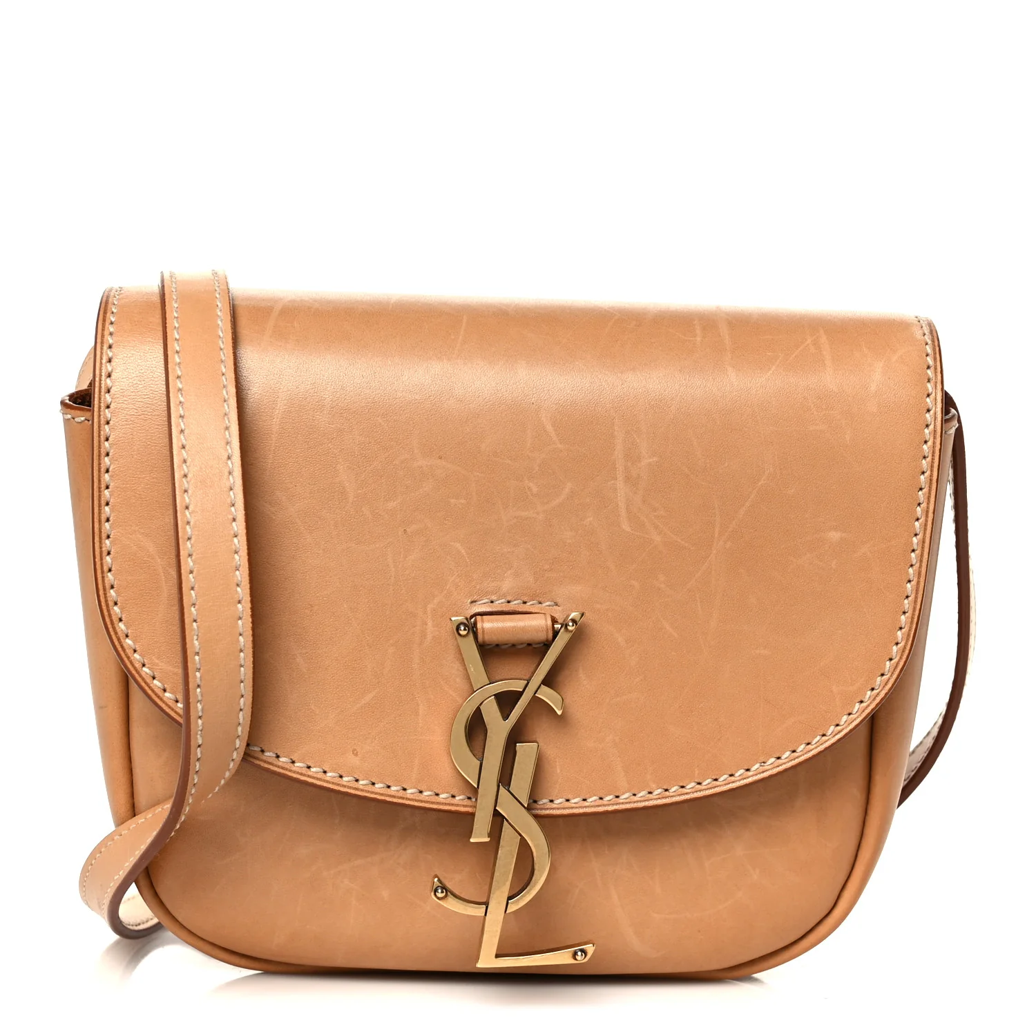 Smooth Vintage Calfskin Small Kaia Satchel Brown Gold