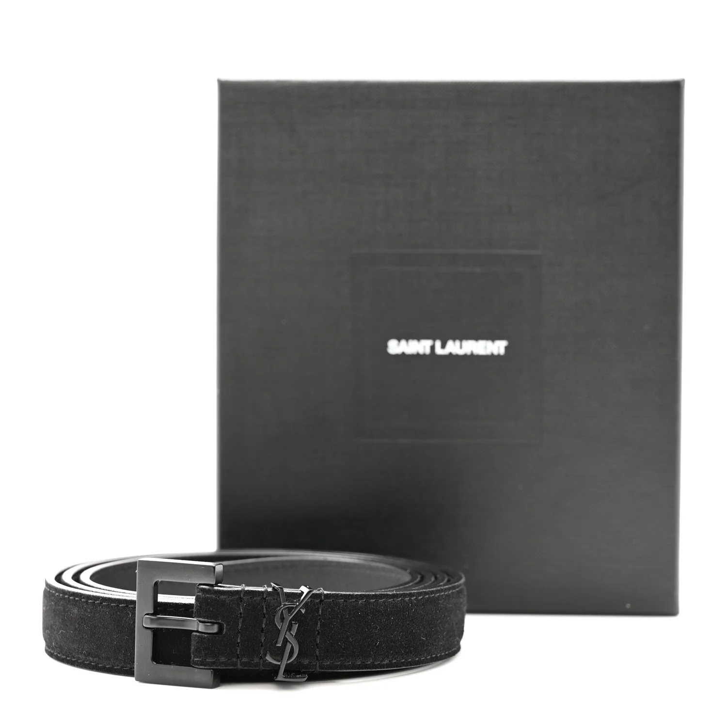Suede Calfskin Monogram Square Buckle 100 40 Belt Black - Image 7