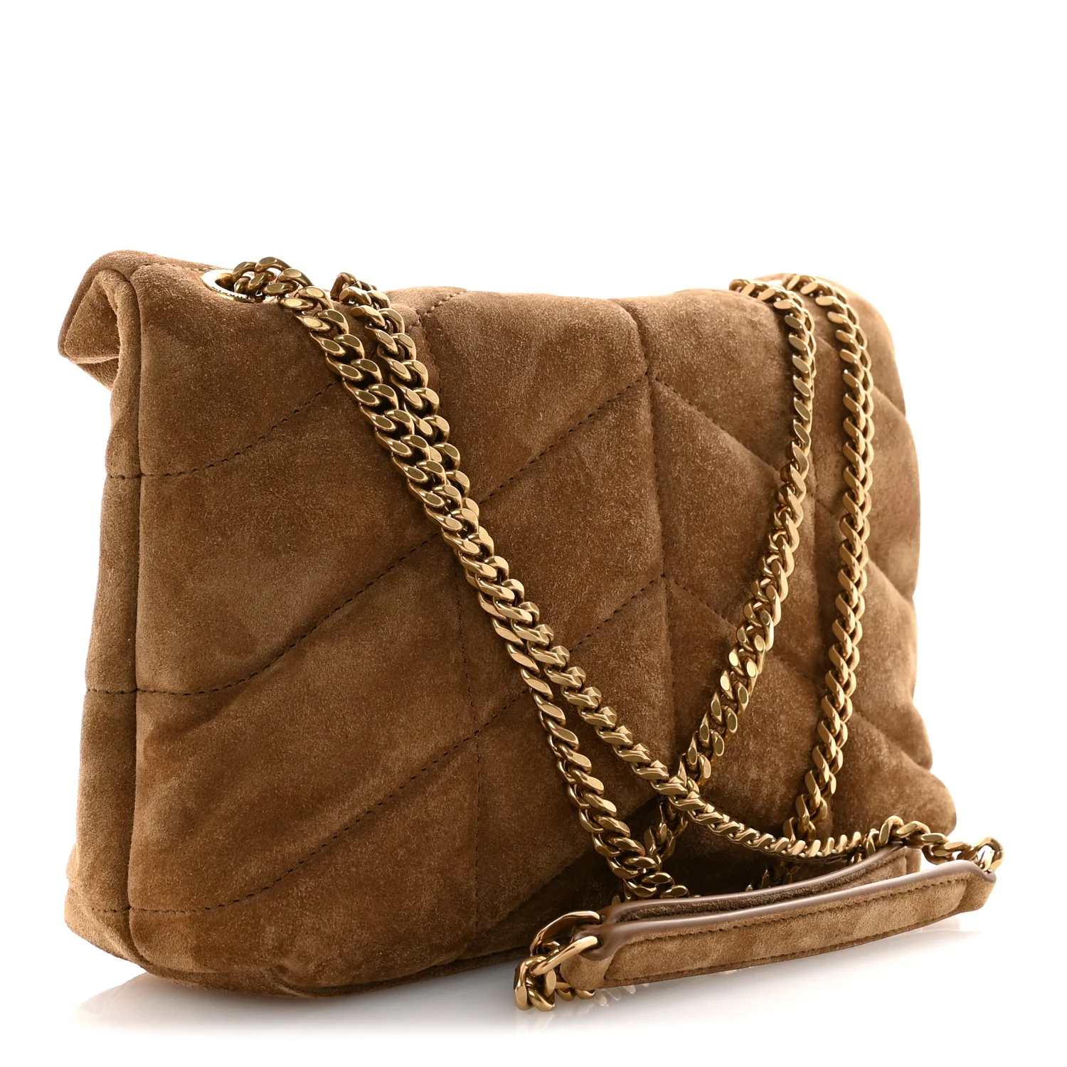 Suede Calfskin Quilted Toy Loulou Puffer Monogram Chain Satchel Golden Leaf - Image 3