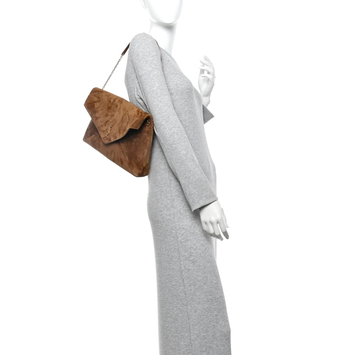 Suede Large Cassandre Pouch On Chain Caramel Cognac - Image 2