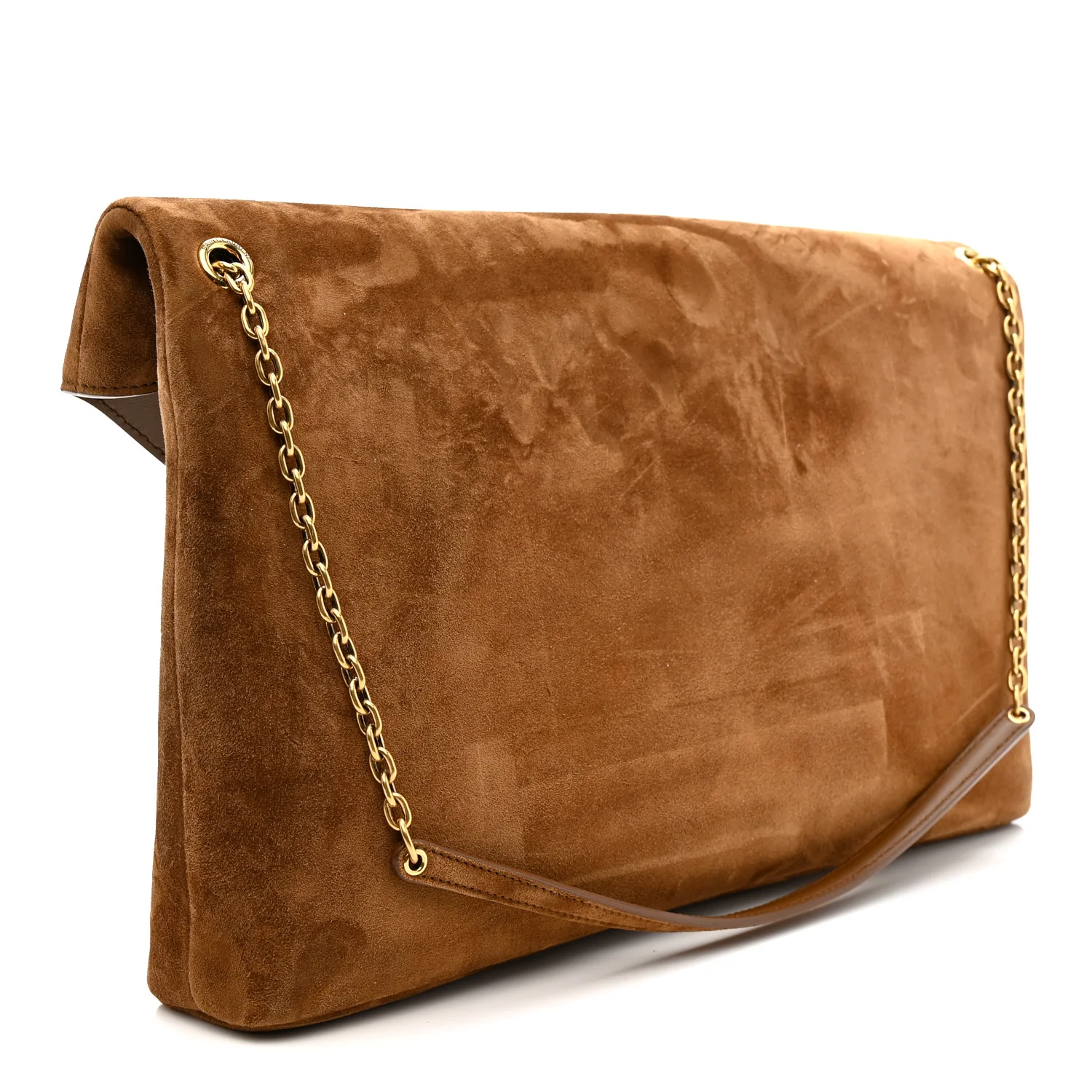 Suede Large Cassandre Pouch On Chain Caramel Cognac - Image 3