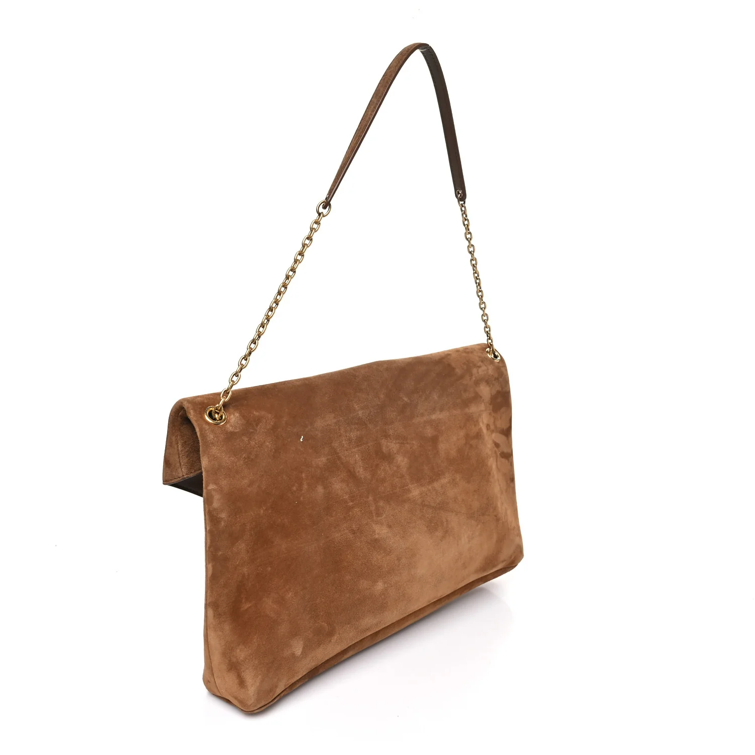 Suede Large Cassandre Pouch On Chain Caramel Cognac - Image 3