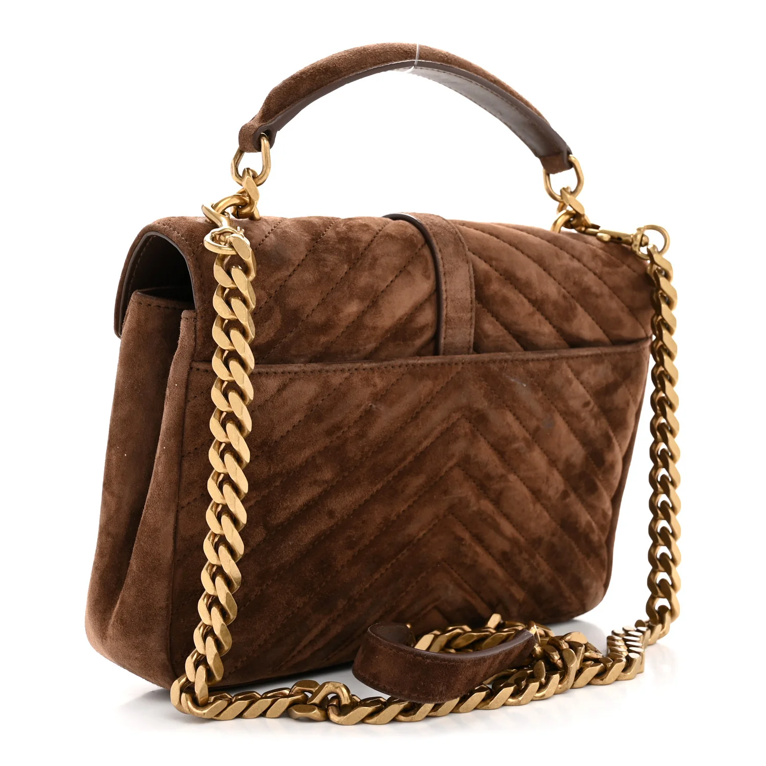 Suede Matelasse Chevron Monogram Medium College Bag Bark Brown - Image 2