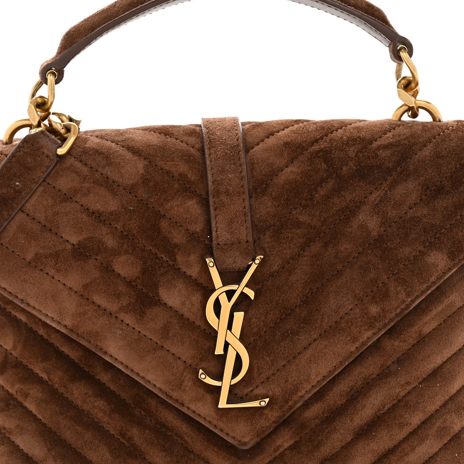 Suede Matelasse Chevron Monogram Medium College Bag Bark Brown - Image 7