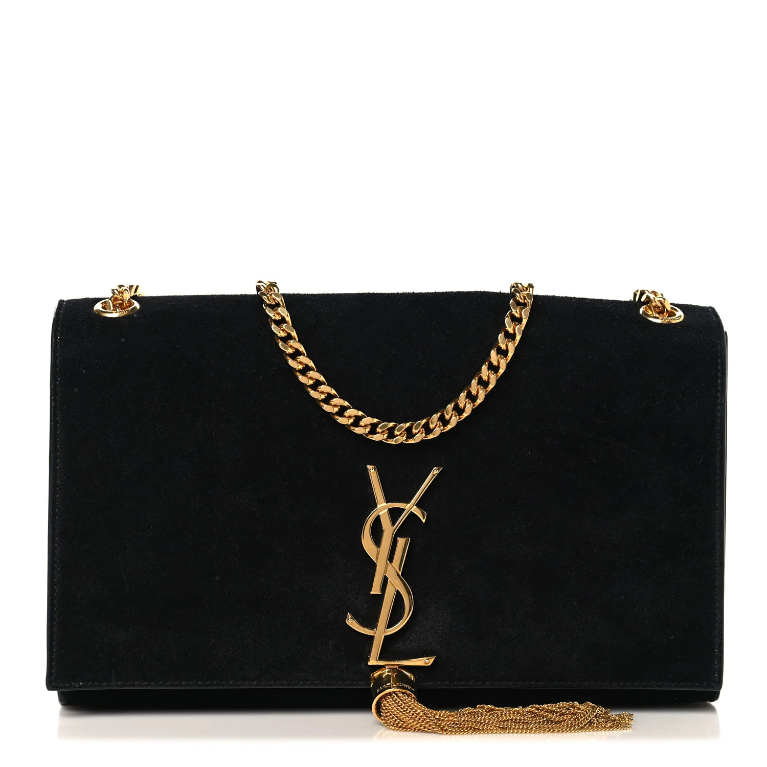 Suede Medium Monogram Kate Tassel Shoulder Bag Black