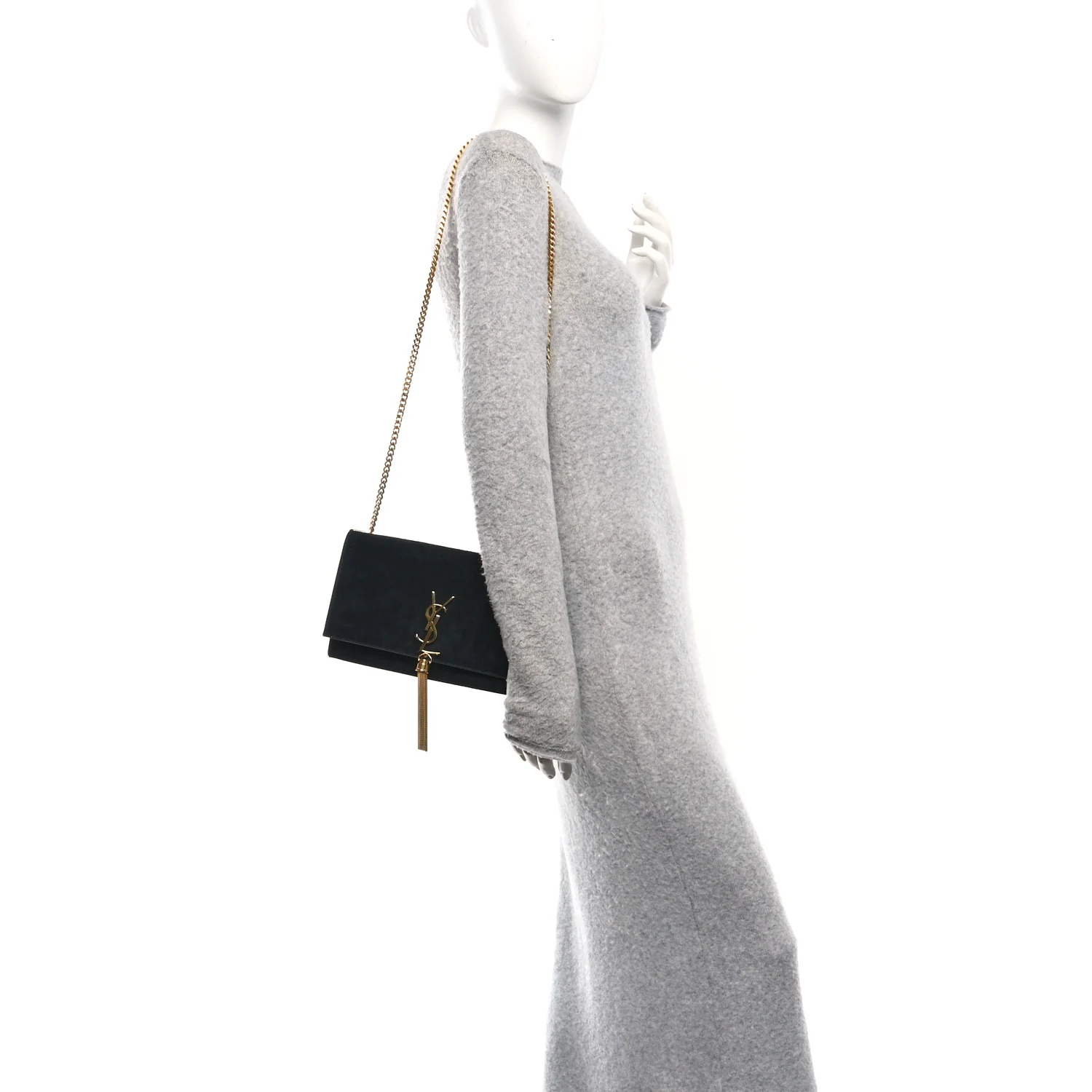 Suede Medium Monogram Kate Tassel Shoulder Bag Black - Image 2