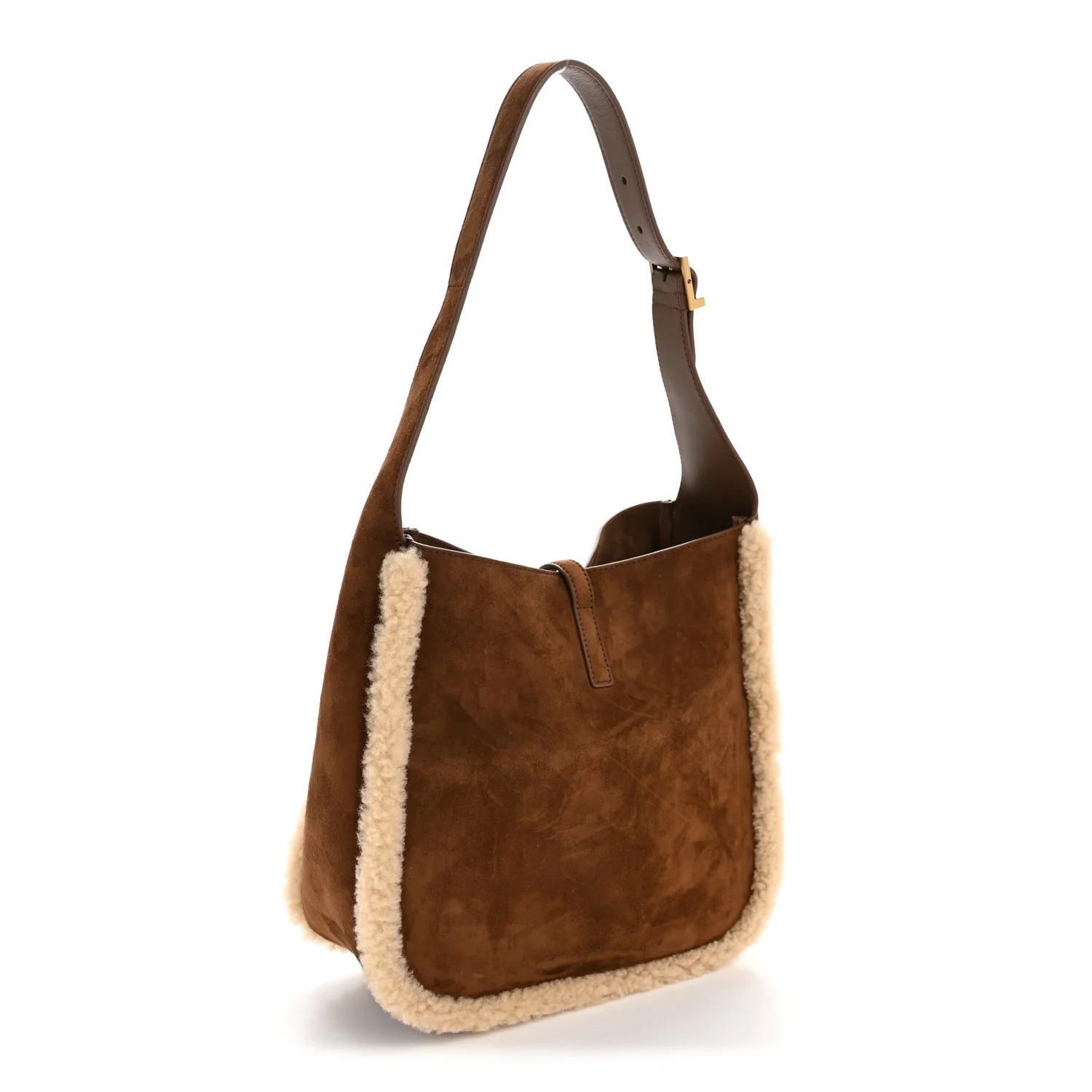 Suede Shearling Small Le 5 A 7 Soft Hobo  Dark Sigaro Natural Beige - Image 3