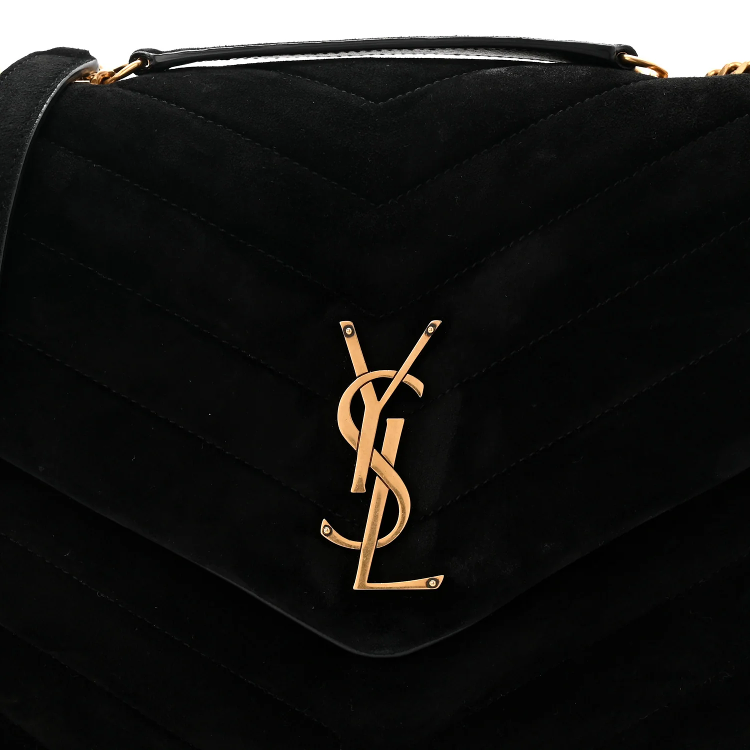 Suede Y Quilted Monogram Medium Loulou Chain Satchel Black - Image 14