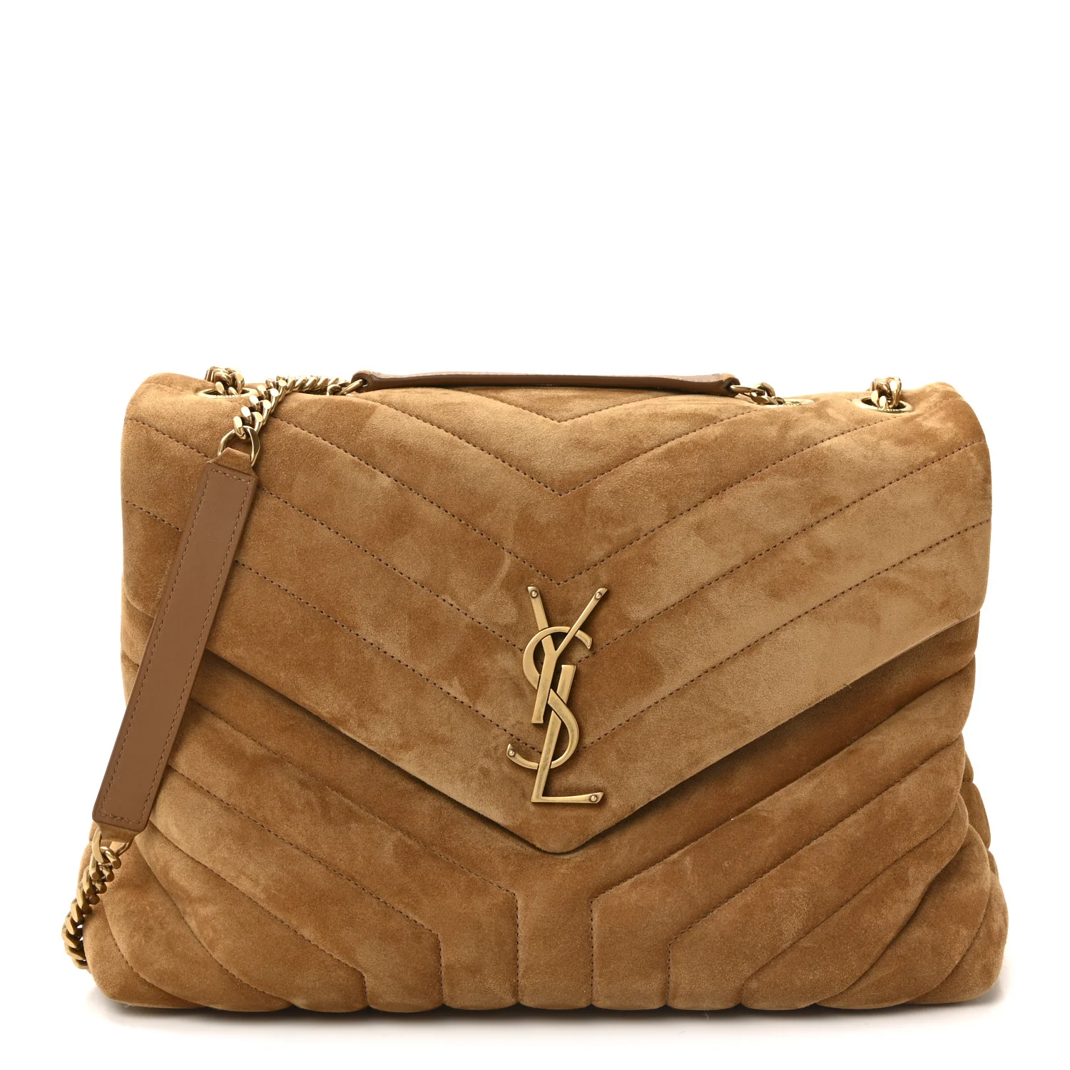 Suede Y Quilted Monogram Medium Loulou Chain Satchel Cinnamon
