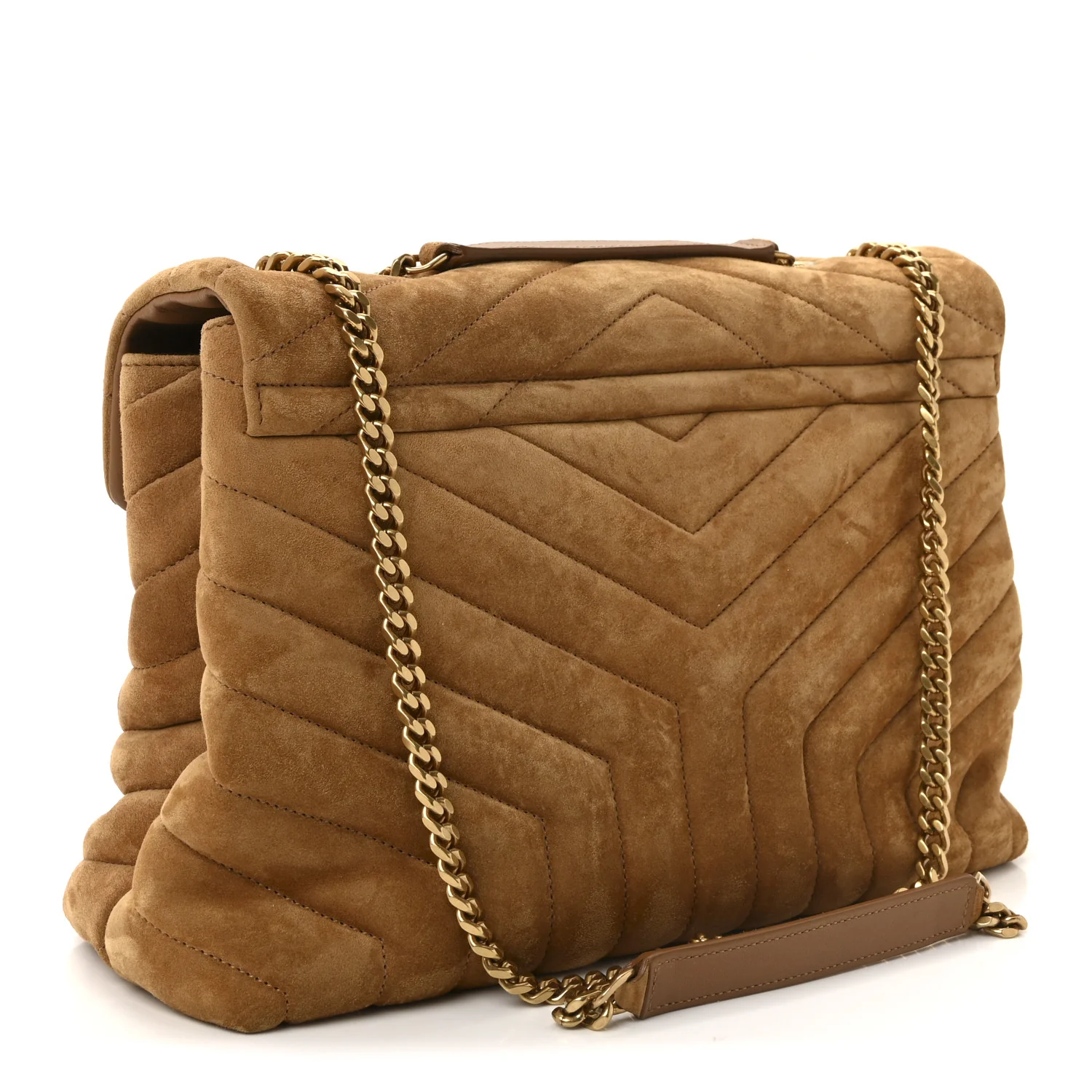 Suede Y Quilted Monogram Medium Loulou Chain Satchel Cinnamon - Image 3