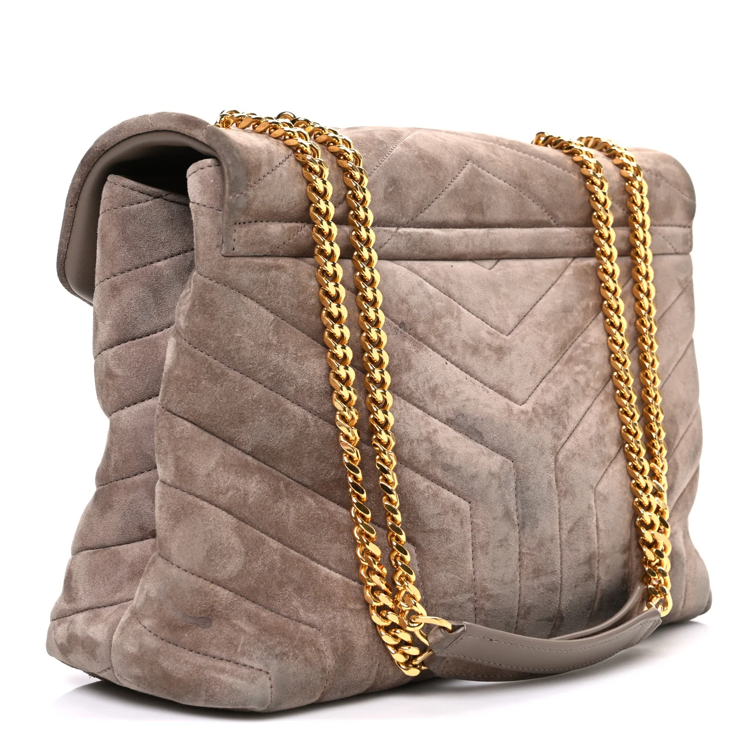 Suede Y Quilted Monogram Medium Loulou Chain Satchel Taupe - Image 3