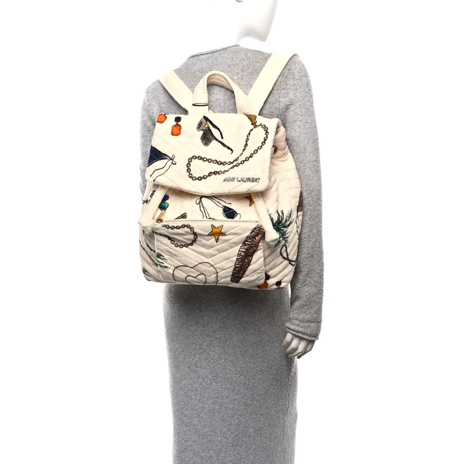 Terrycloth Summer Print Matelasse Backpack Poudre White Multicolor - Image 2