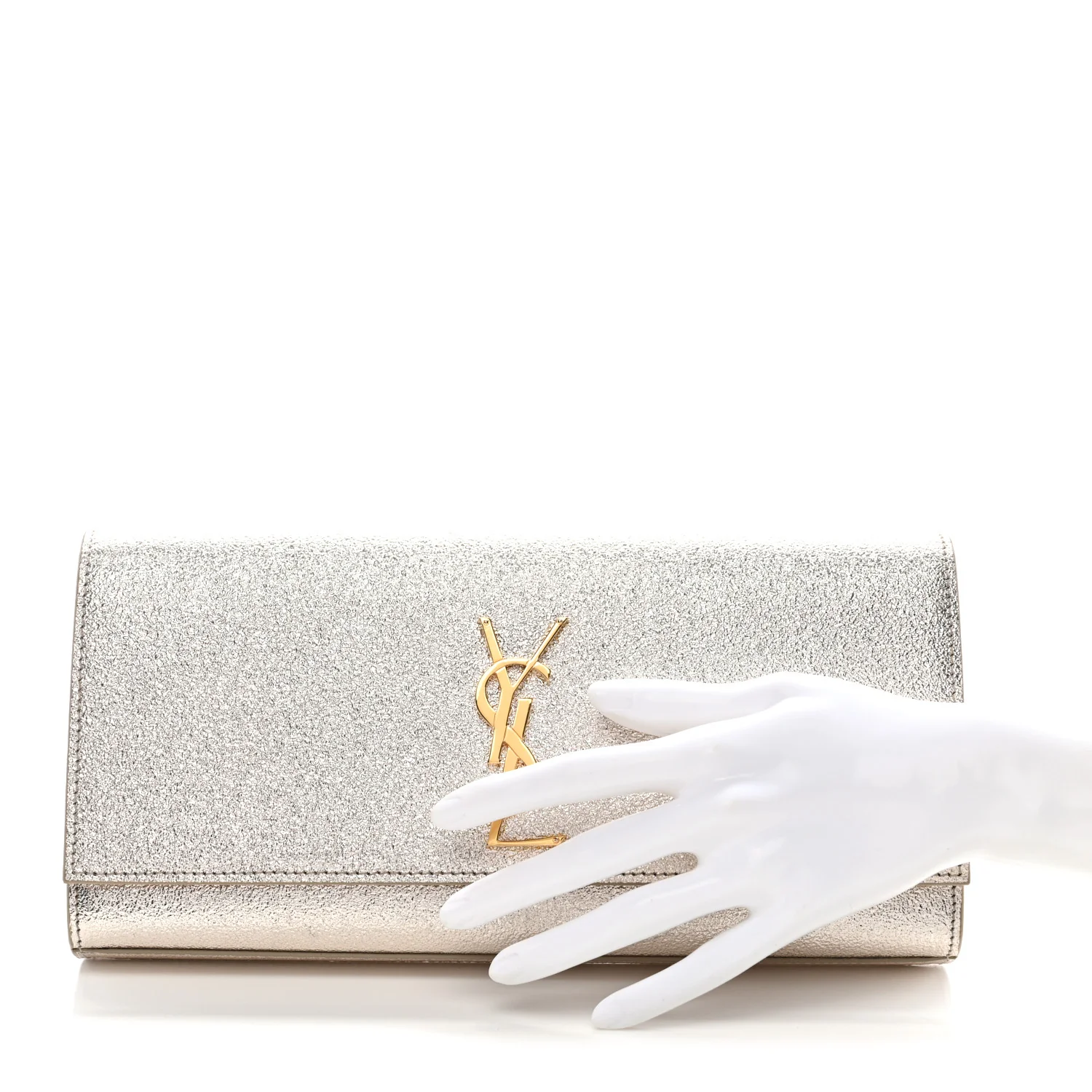 Textured Metallic Calfskin Classic Monogram Cassandre Clutch Pale Gold - Image 2