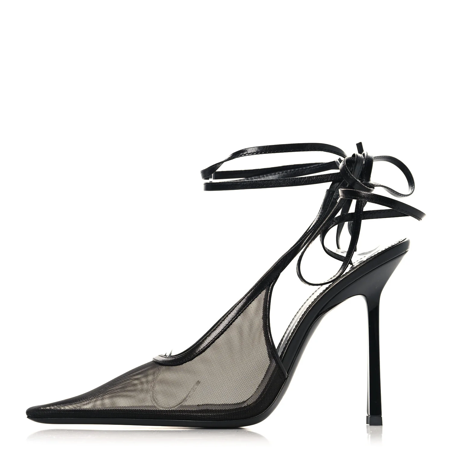 Tulle Mesh Lambskin Oxails 110 Ankle Tie Pumps 36 Black