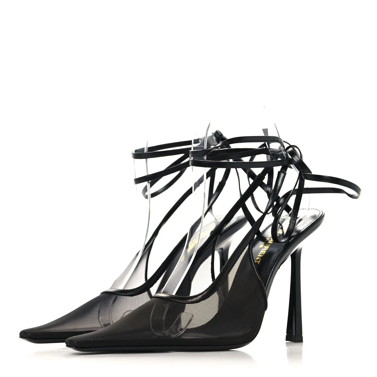 Tulle Mesh Lambskin Oxails 110 Ankle Tie Pumps 36 Black - Image 4