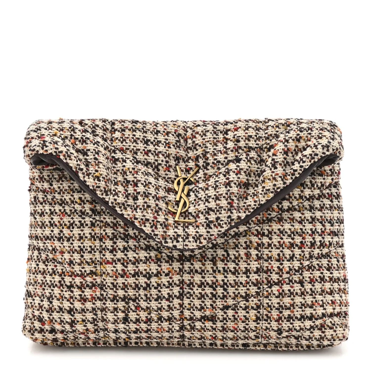 Tweed Quilted Loulou Puffer Monogram Pouch Clutch Beige Umber Multicolor