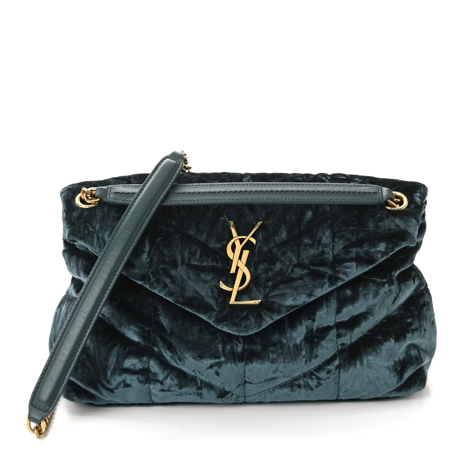 Velvet Y Quilted Monogram Small Loulou Chain Satchel Dark Green