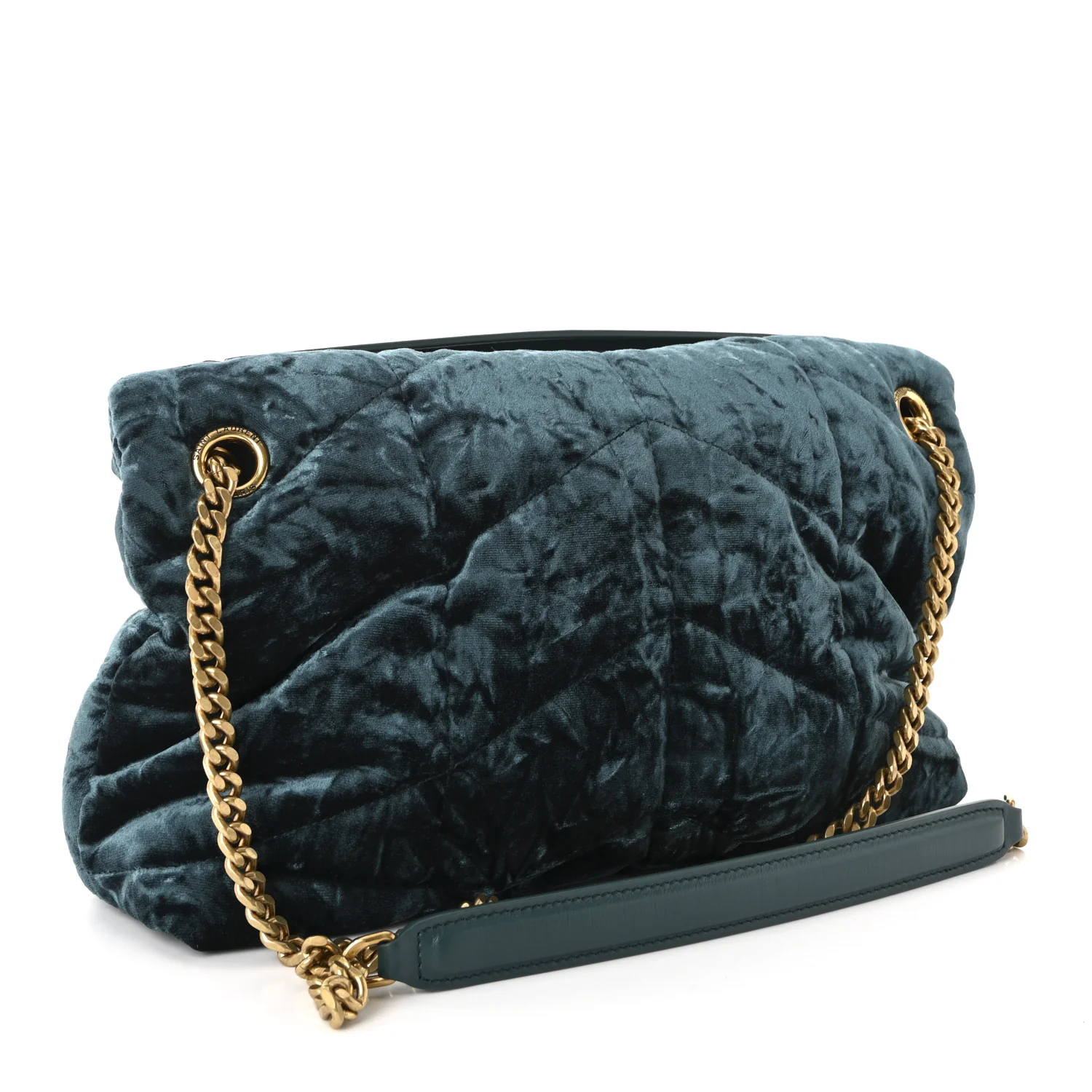 Velvet Y Quilted Monogram Small Loulou Chain Satchel Dark Green - Image 3