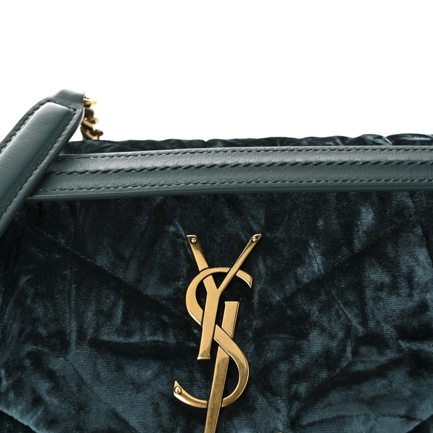 Velvet Y Quilted Monogram Small Loulou Chain Satchel Dark Green - Image 7