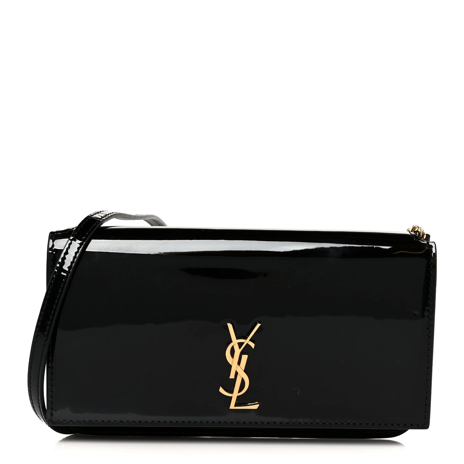 Vernice Diamond Calfskin Monogram Phone Holder Crossbody Black