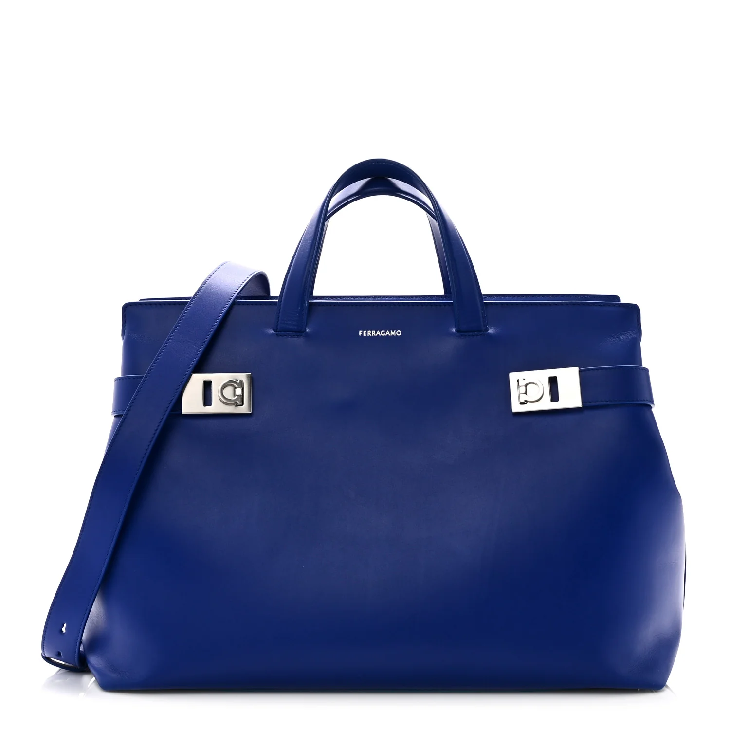 Calfskin Calfskin XL Gancini Buckles Tote Bag Blue