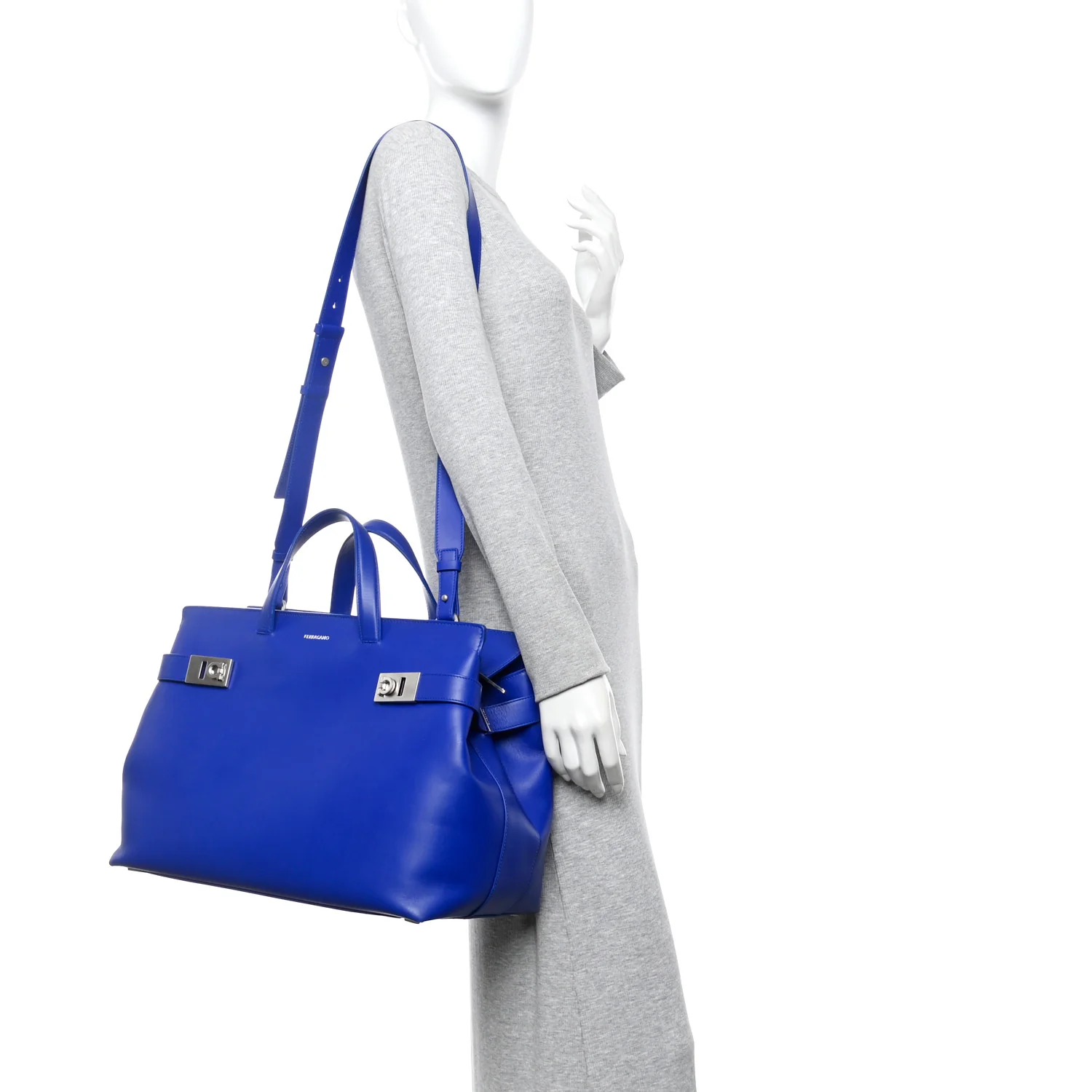 Calfskin Calfskin XL Gancini Buckles Tote Bag Blue - Image 2