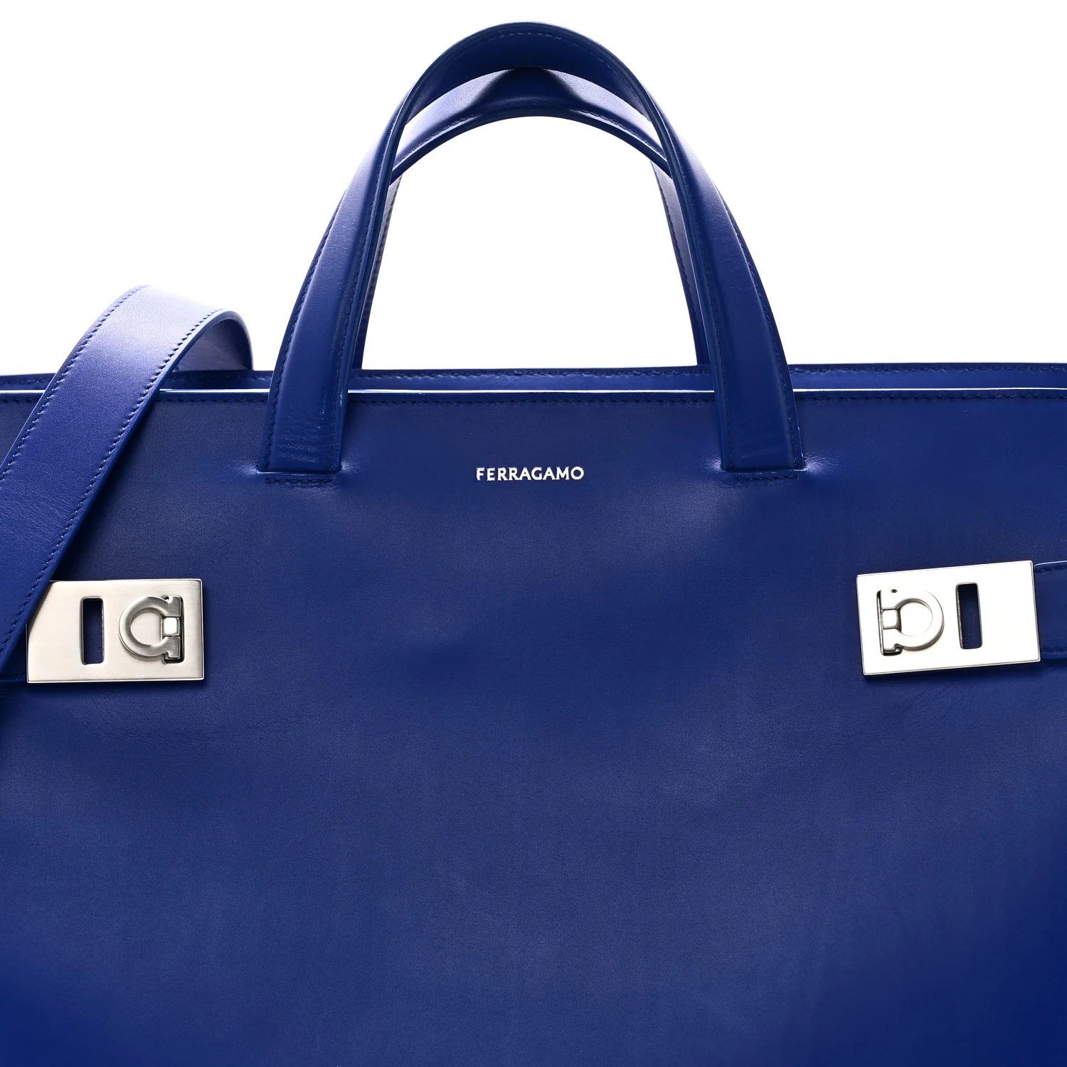 Calfskin Calfskin XL Gancini Buckles Tote Bag Blue - Image 8