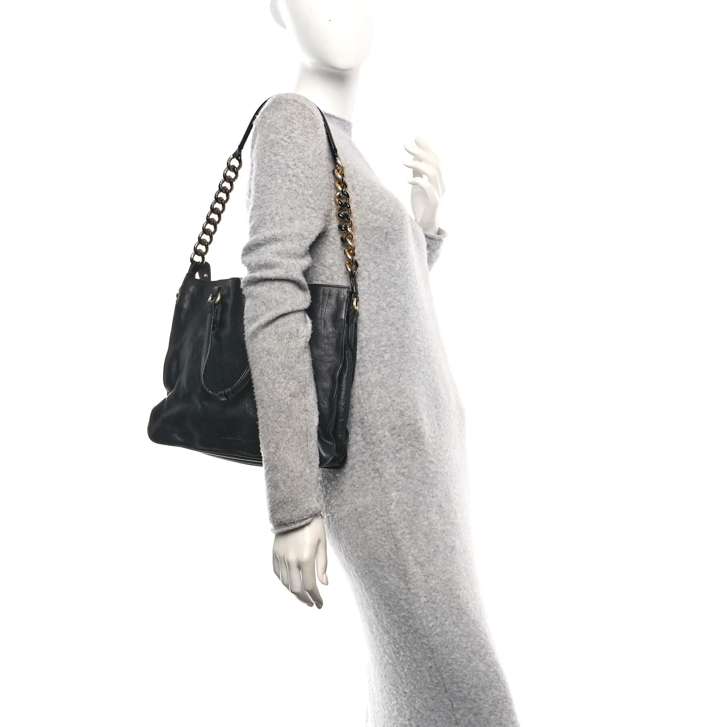 Calfskin Chain Tote Black - Image 2