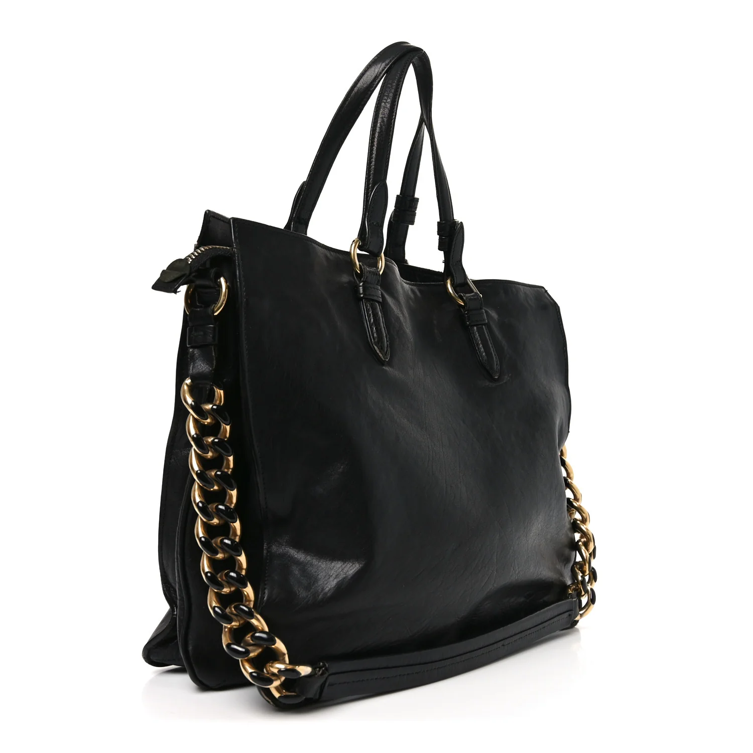Calfskin Chain Tote Black - Image 3