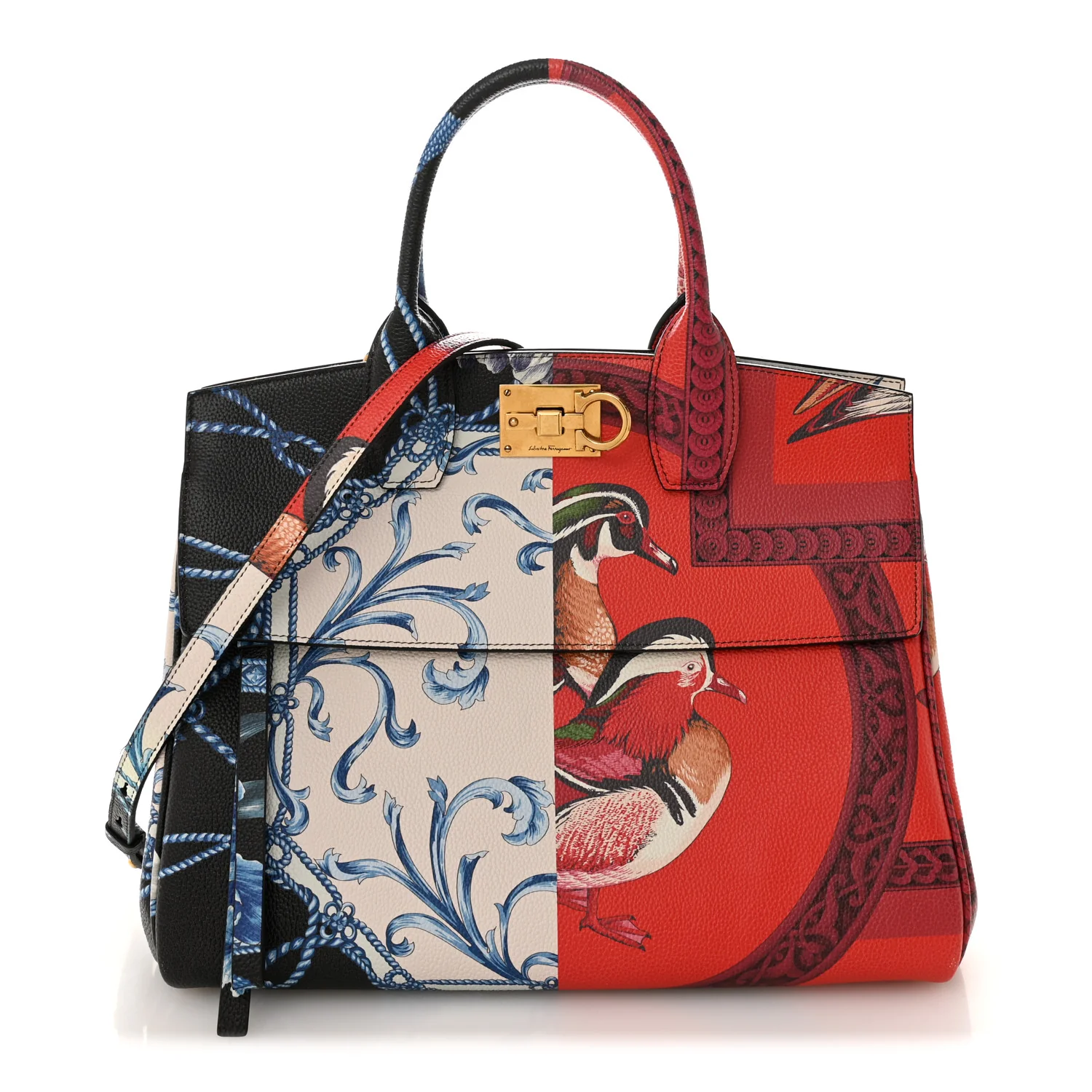 Calfskin Elisabetta Piccolo Print Large The Studio Bag Red Multicolor