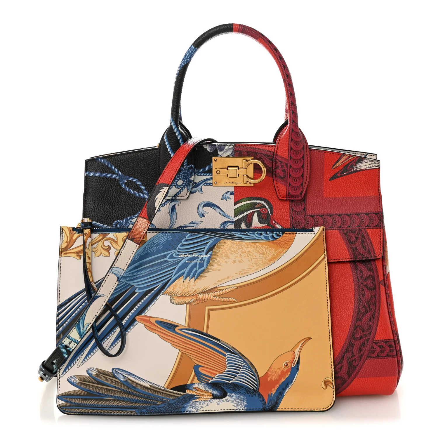 Calfskin Elisabetta Piccolo Print Large The Studio Bag Red Multicolor - Image 3